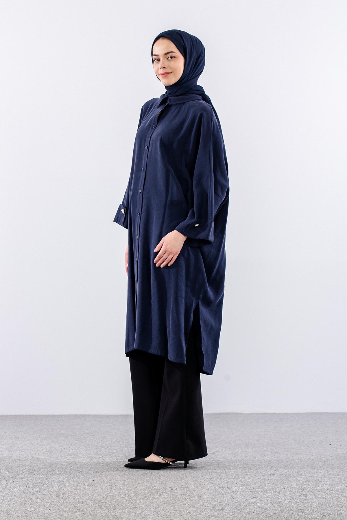 37199 Tunik Tek Manset - Lacivert - 4