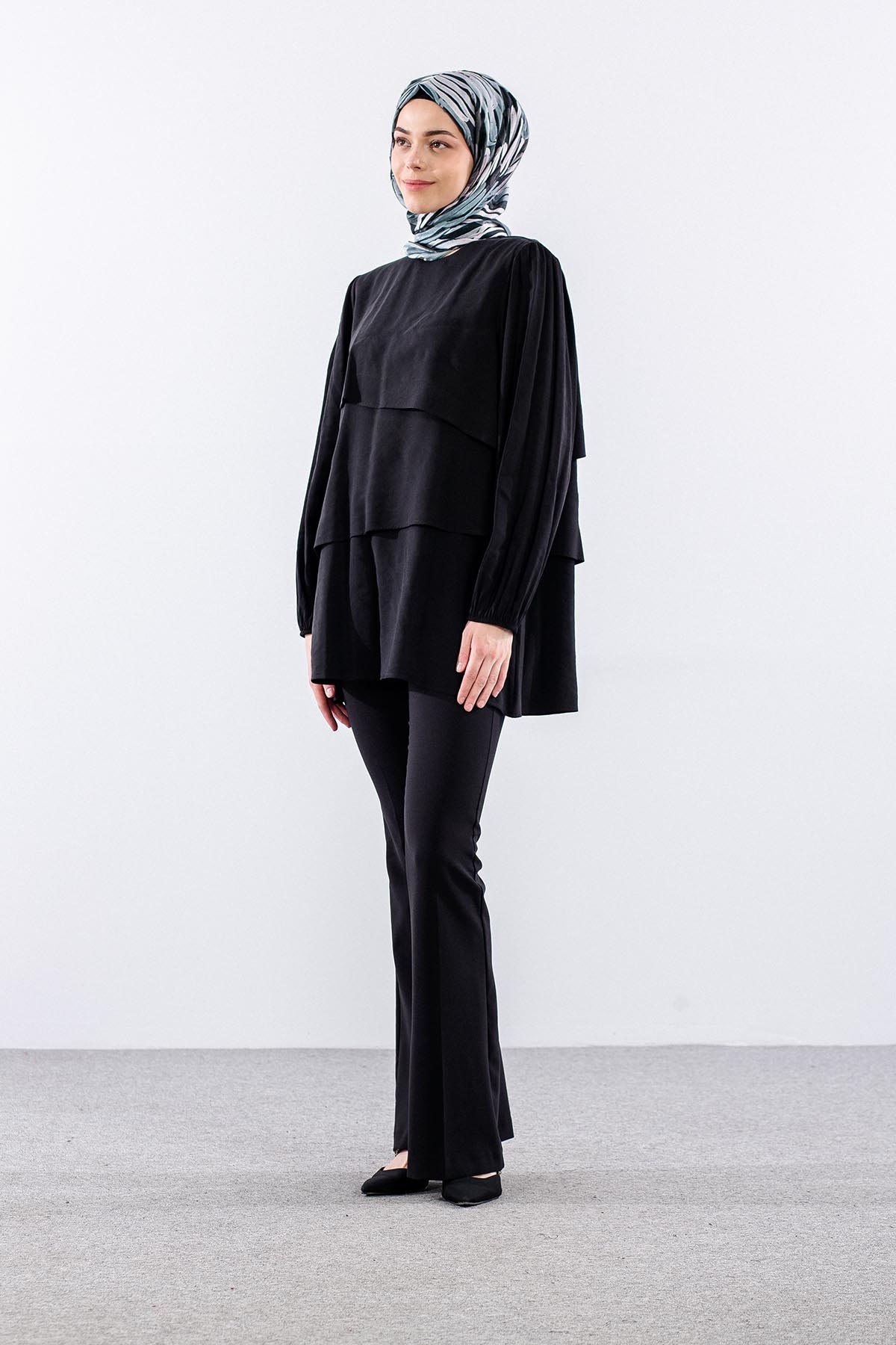 37219 Tunik S-m-l-xl Volan Katli - Siyah - 1