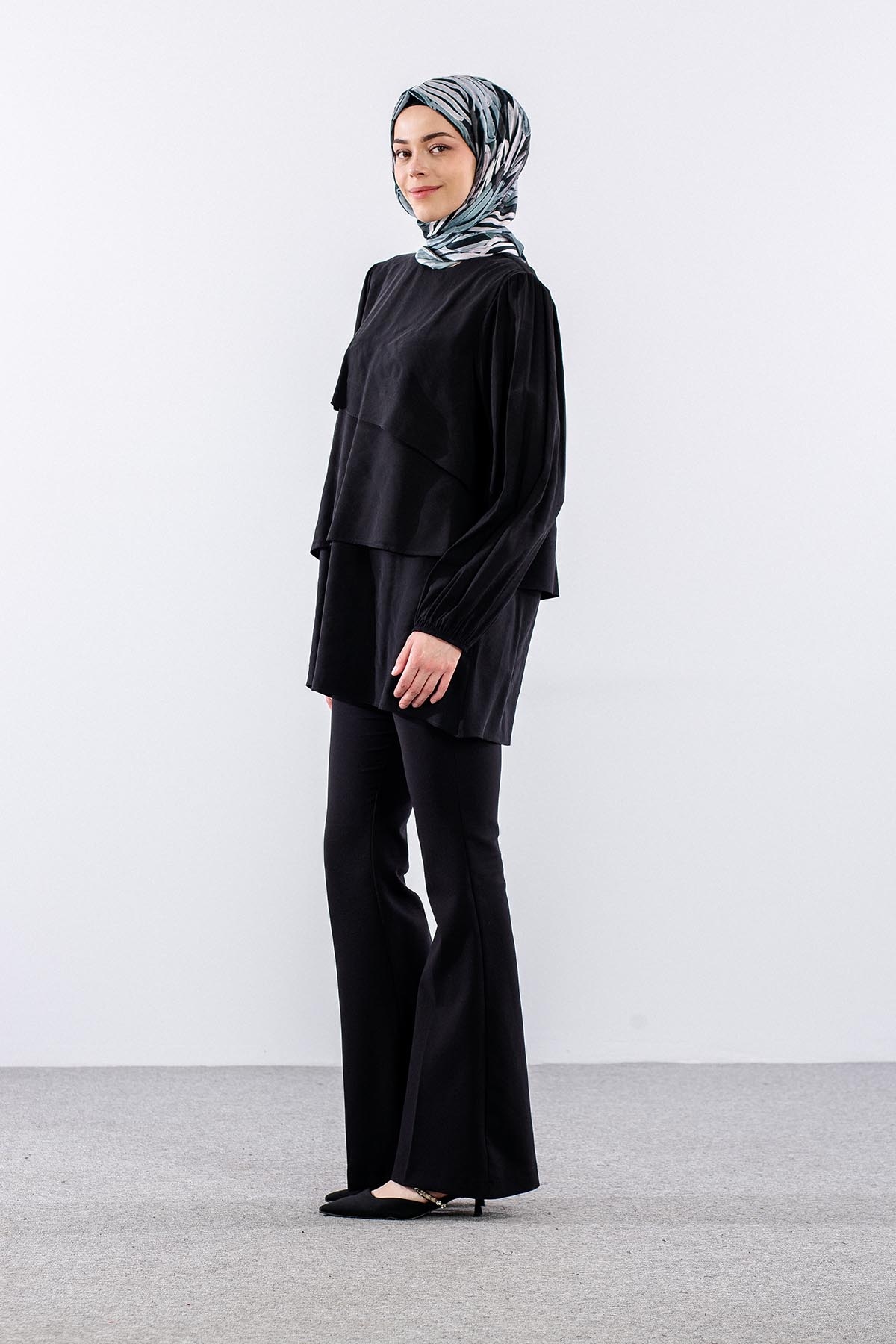 37219 Tunik S-m-l-xl Volan Katli - Siyah - 3