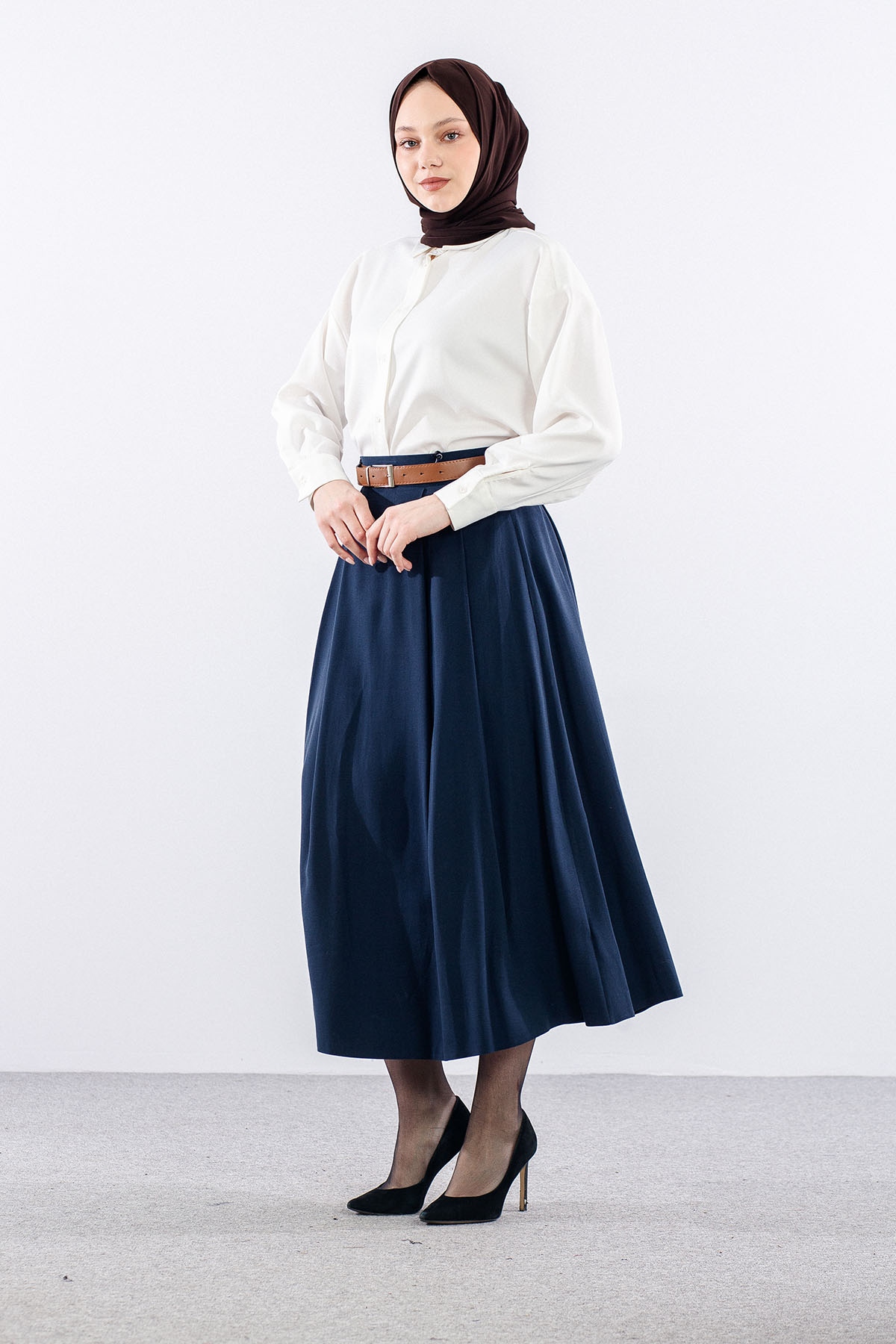 3734 Kloş Etek 38-46 Kemerli̇ - Lacivert - 2
