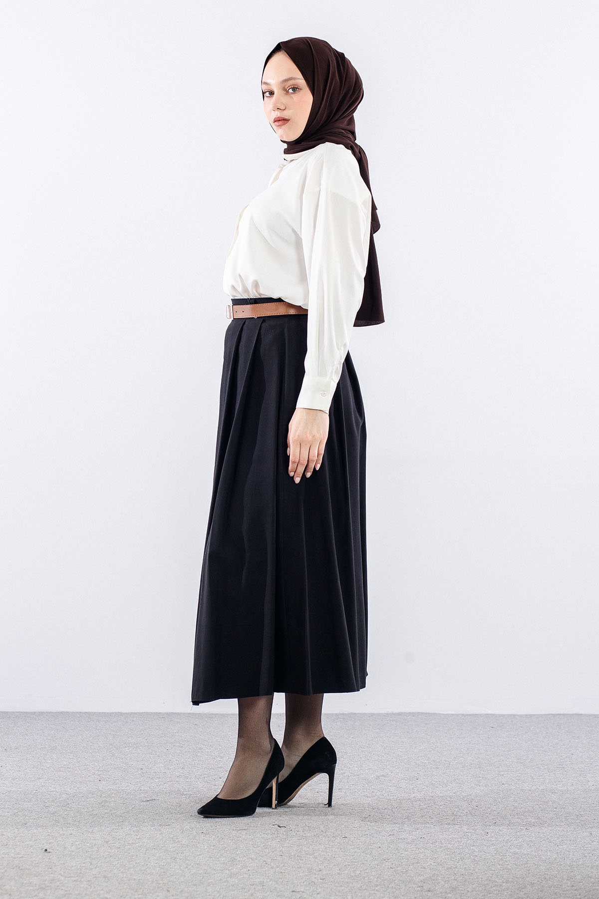 3734 Kloş Etek 38-46 Kemerli̇ - Siyah - 4