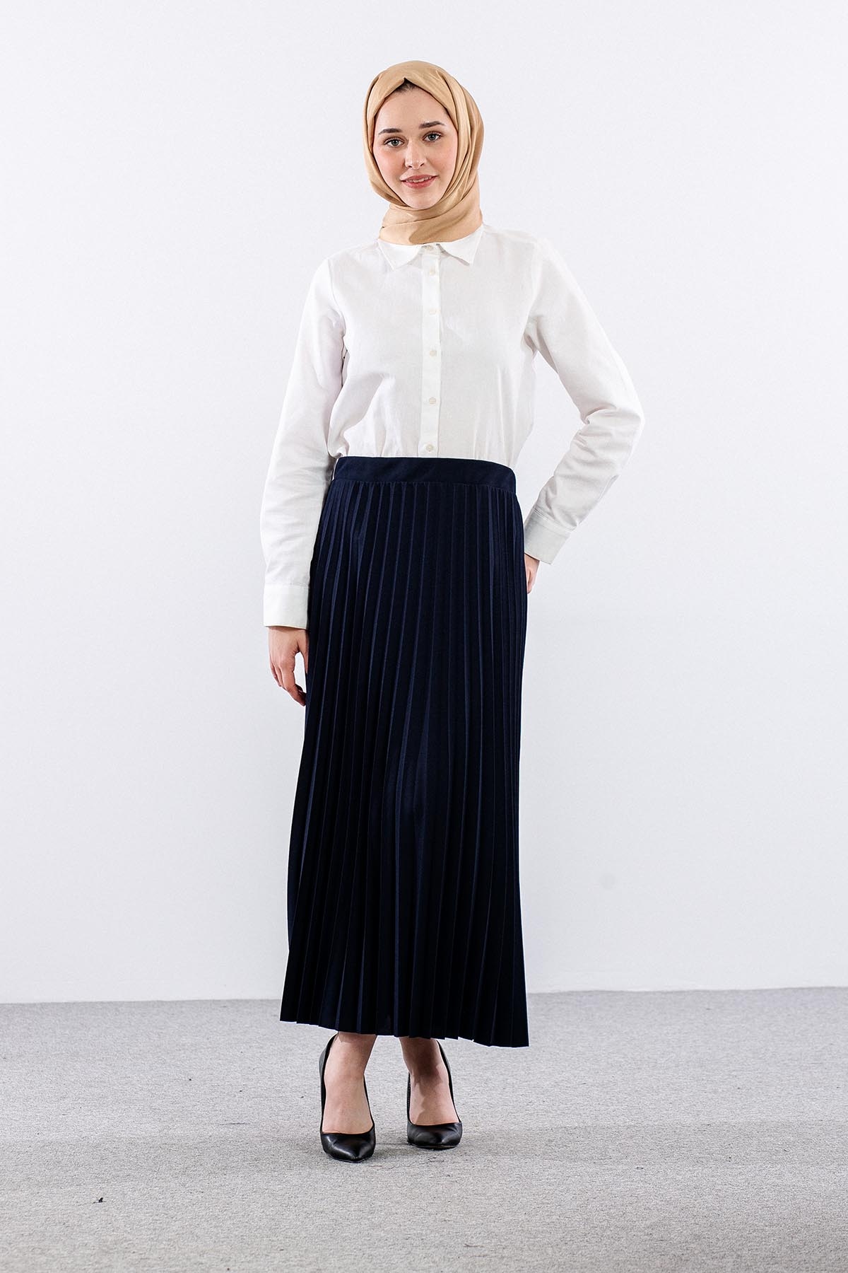 412 Pli̇se Etek 38-48 - Lacivert - 1