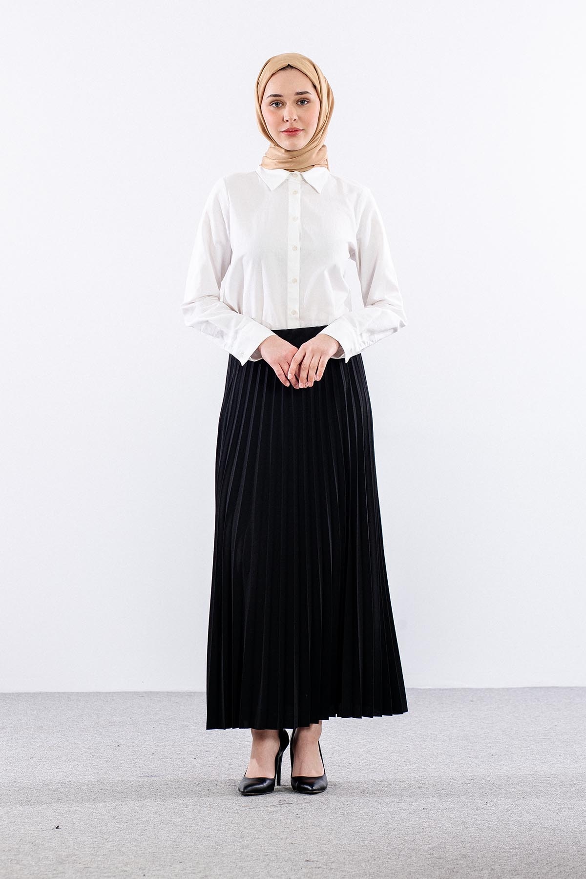 412 Pli̇se Etek 38-48 - Siyah - 1