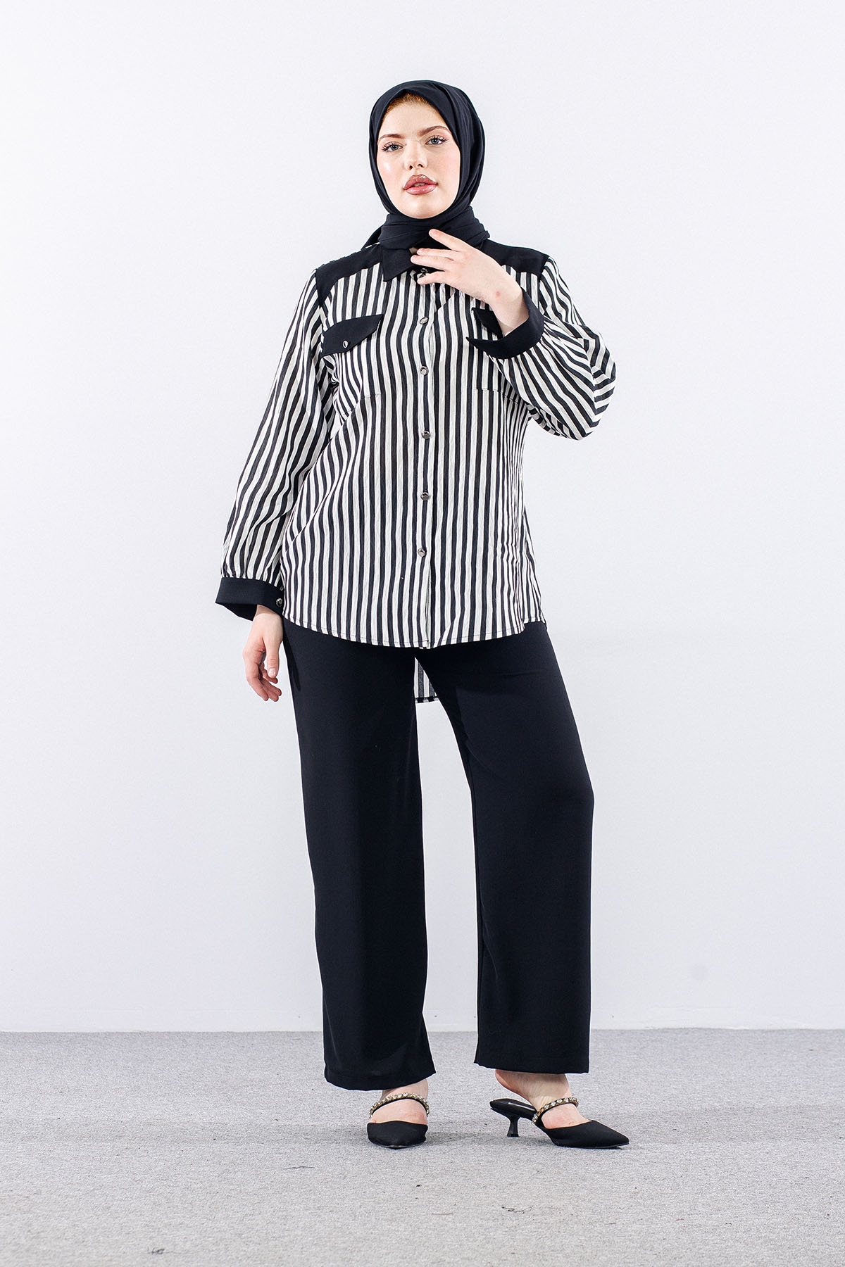 4615 Takim 46-2 Cizgi Kumas - Siyah - 1