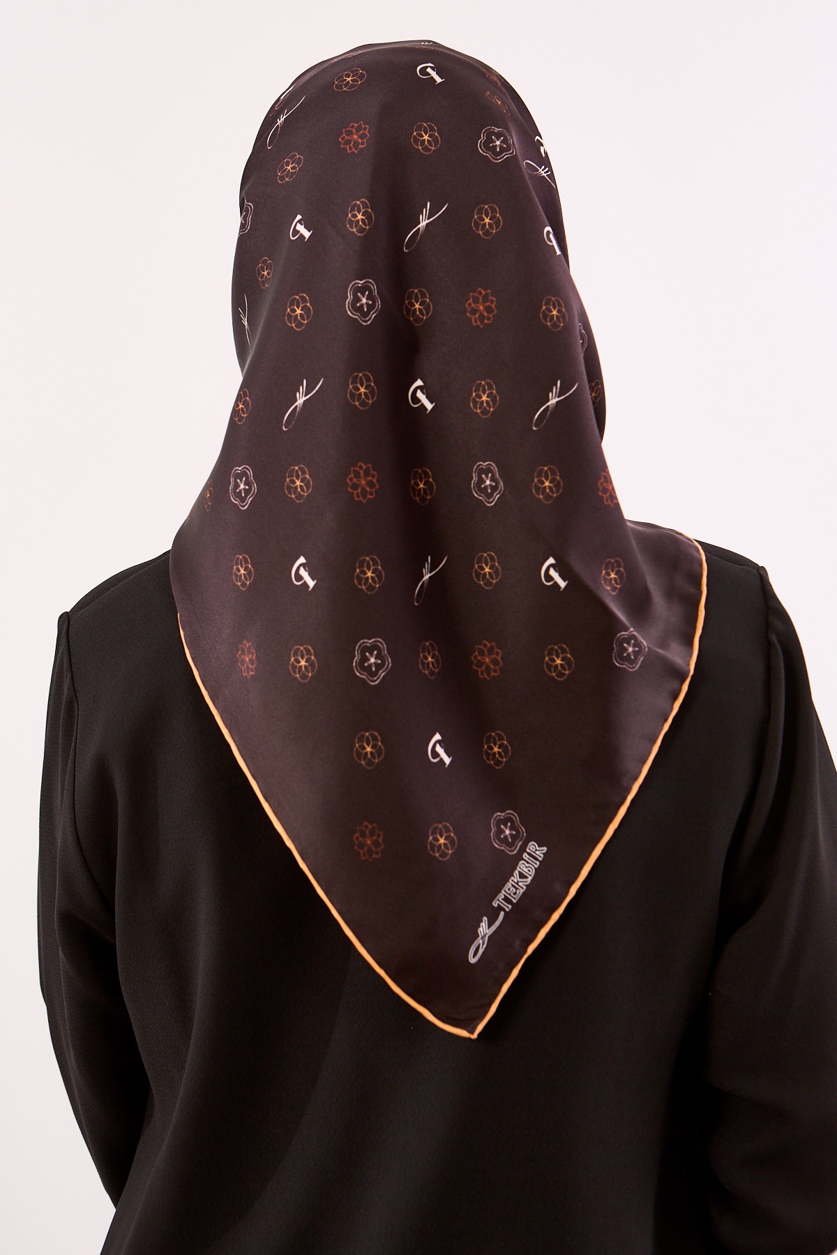 4638 İpek Eşarp Sura Kumas Logo Desen - Kahve - 3