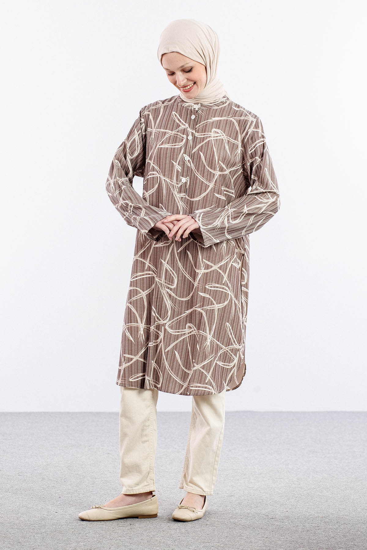 5012 Tunik 44-52 Desenli - Kahve - 1