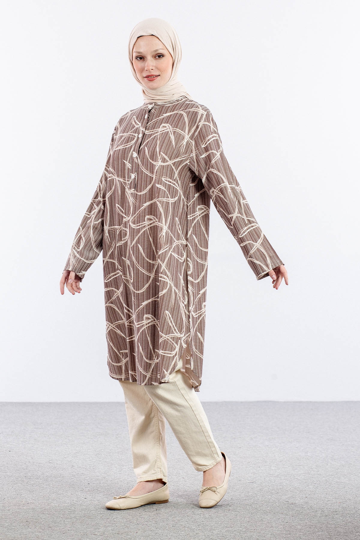 5012 Tunik 44-52 Desenli - Kahve - 2