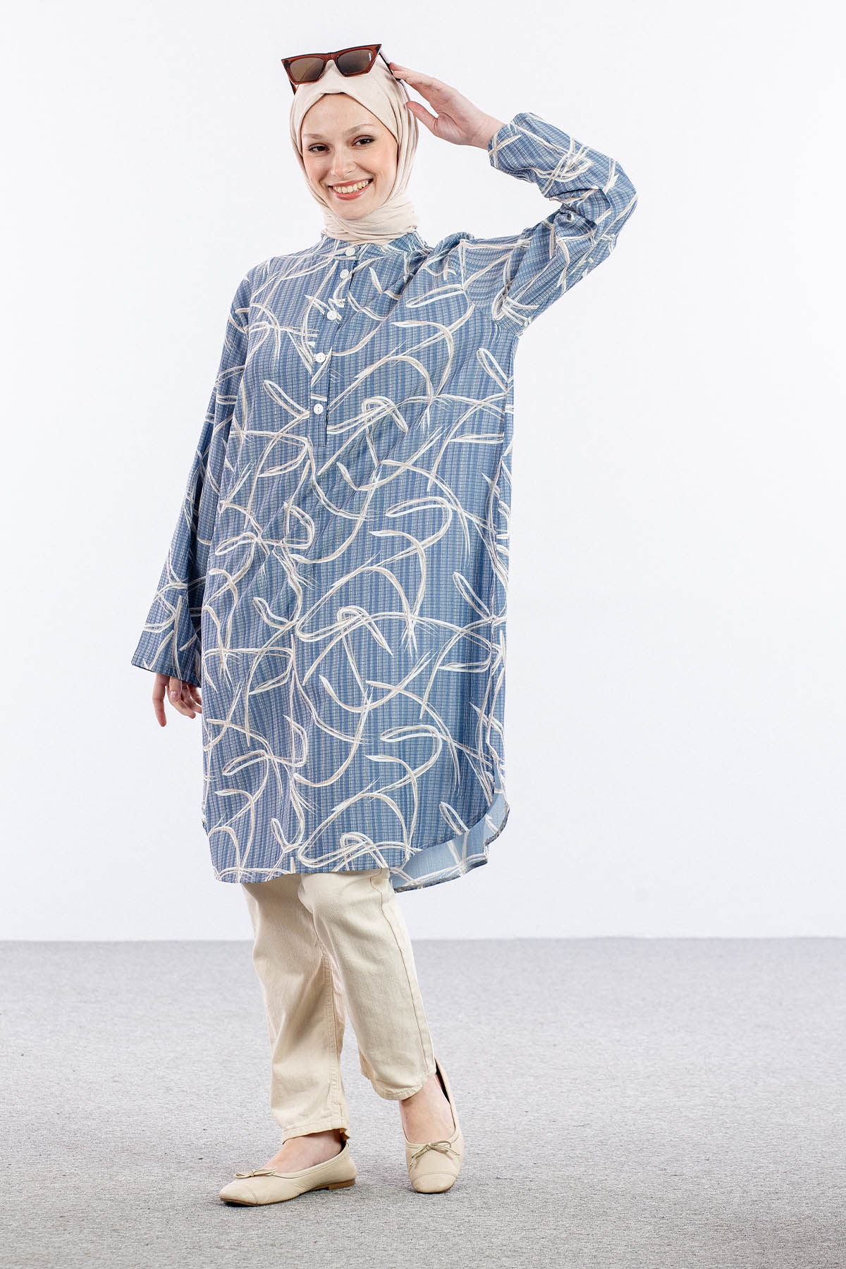 5012 Tunik 44-52 Desenli - Lacivert - 1