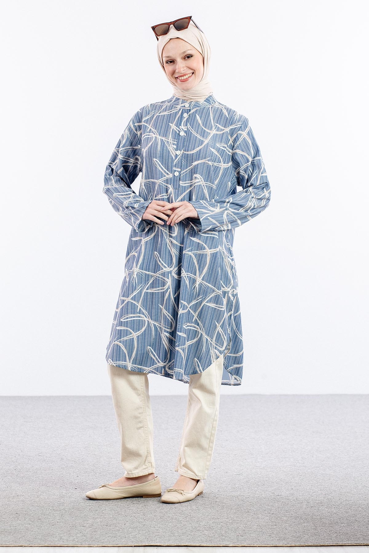 5012 Tunik 44-52 Desenli - Lacivert - 2