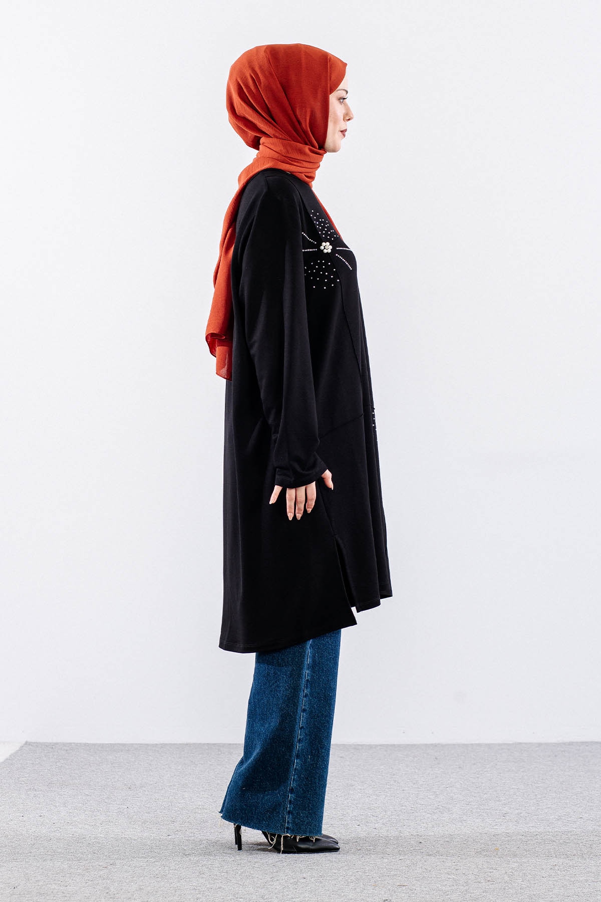 5021 Tunik 44-52 Inci Detay - Siyah - 3