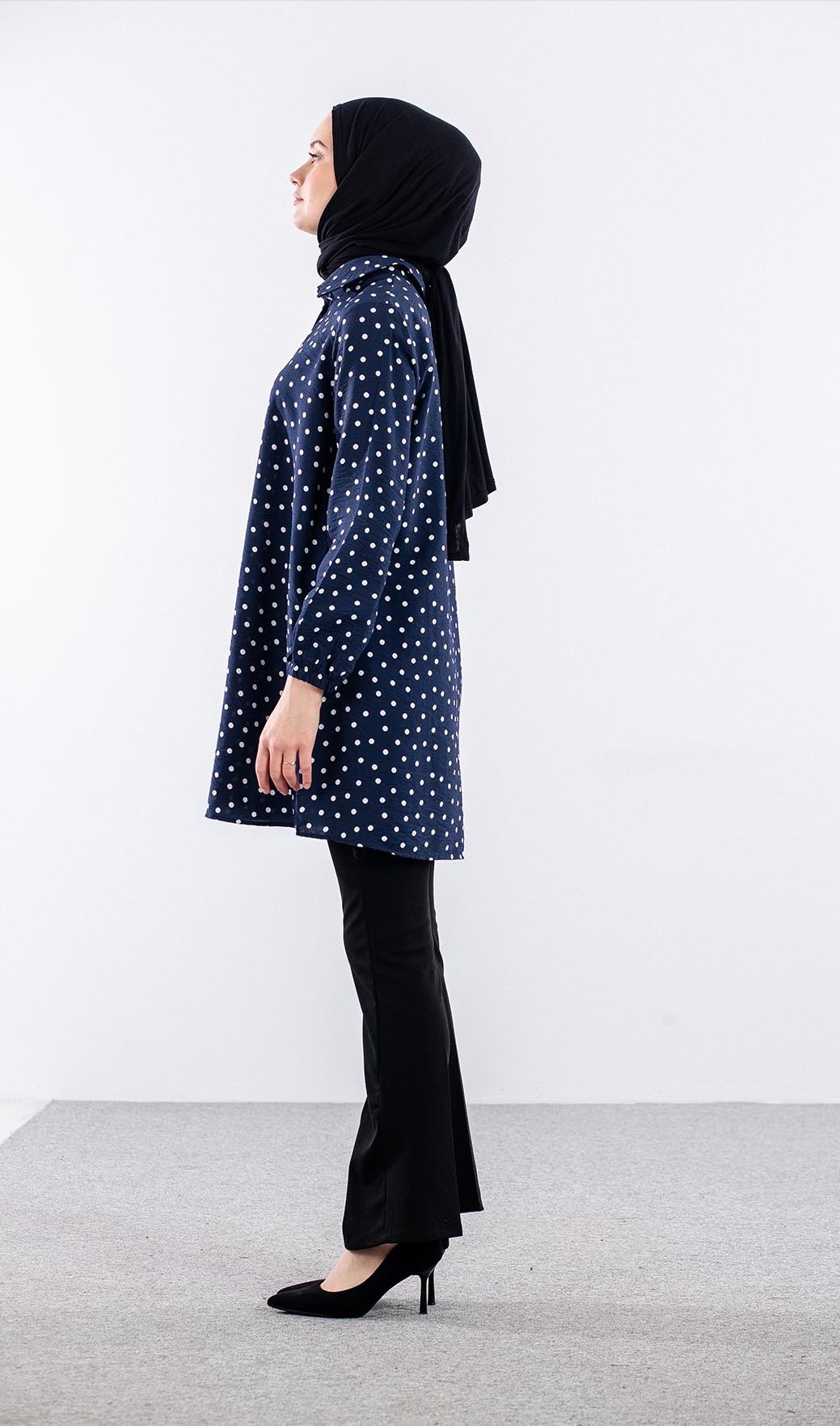 5048 Tunik 44-52 Dugmeli Puan Desen - Lacivert_krem - 3