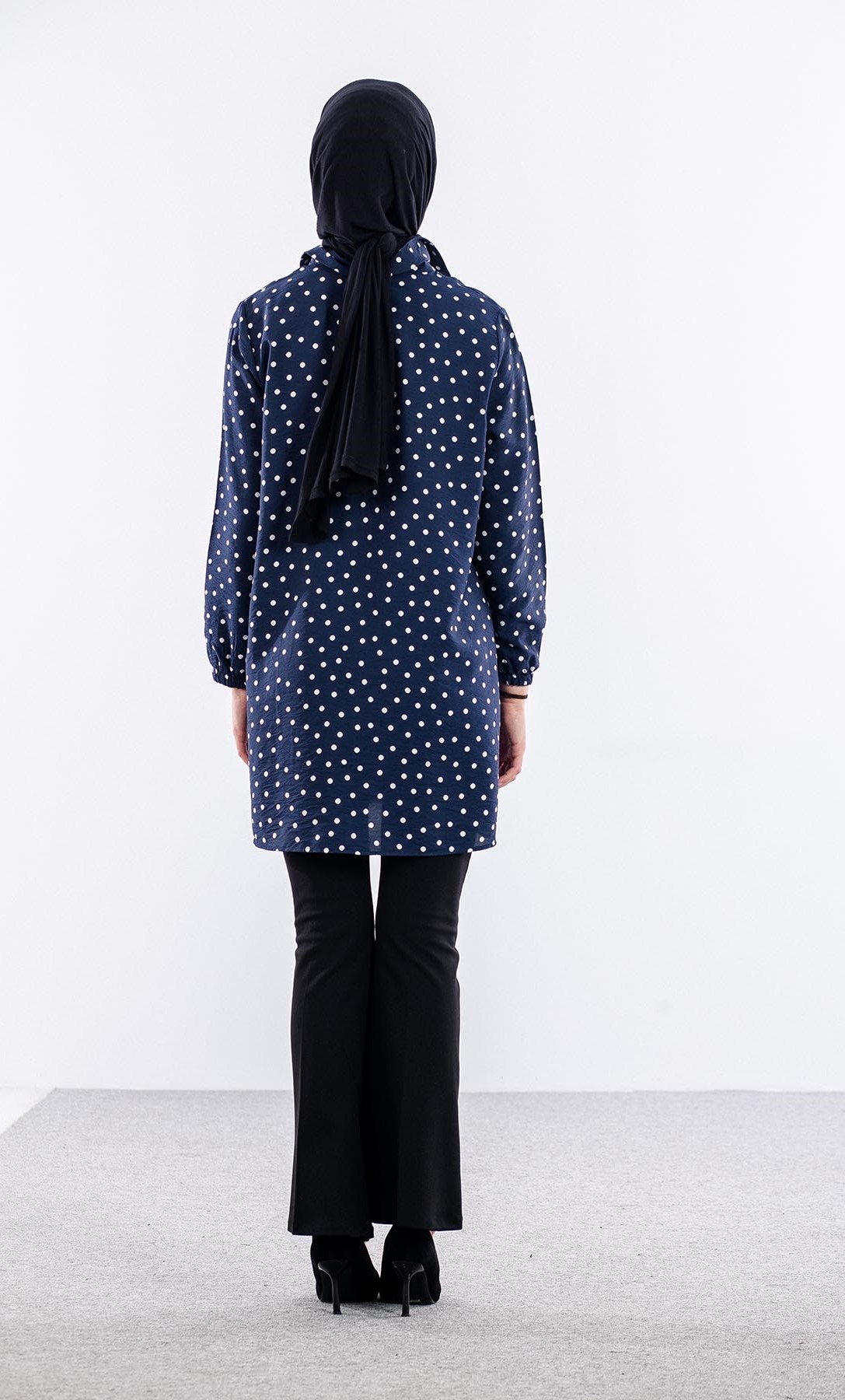 5048 Tunik 44-52 Dugmeli Puan Desen - Lacivert_krem - 4