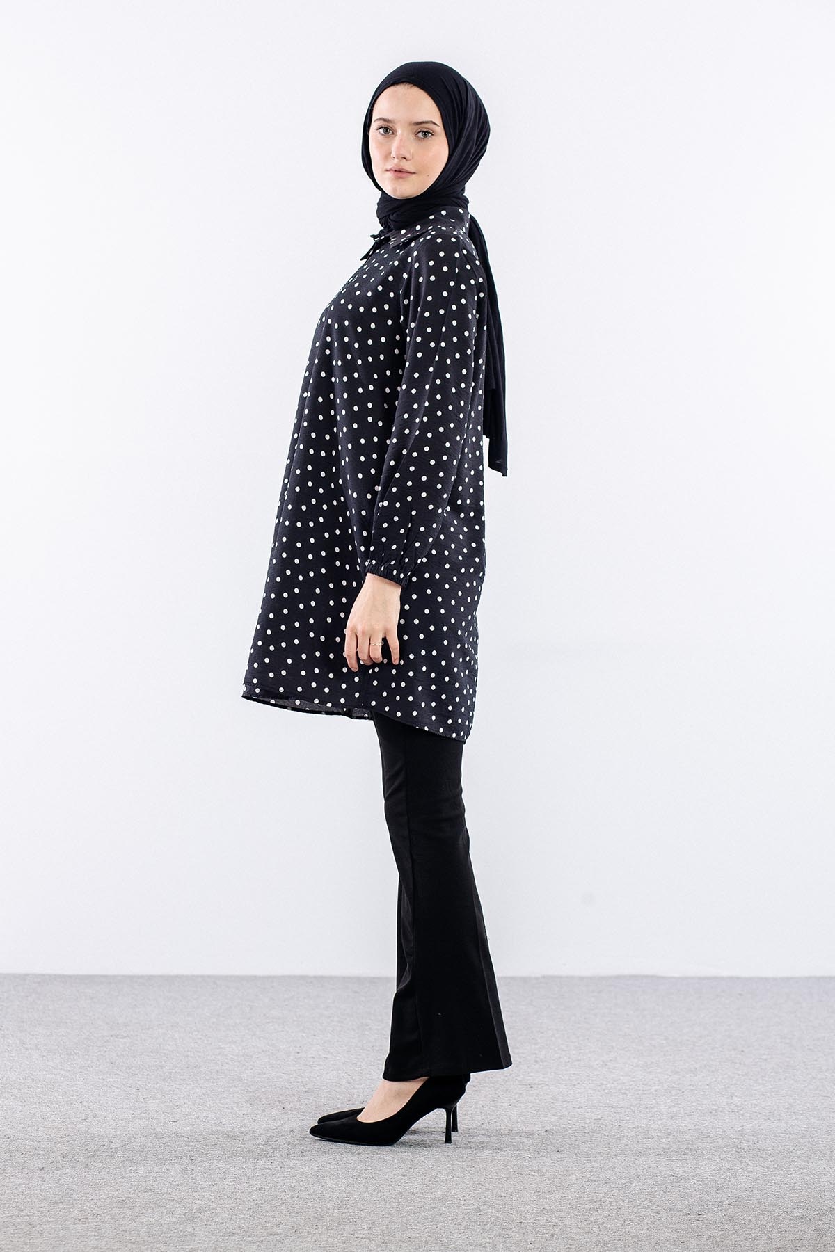 5048 Tunik 44-52 Dugmeli Puan Desen - Siyah_tas - 5