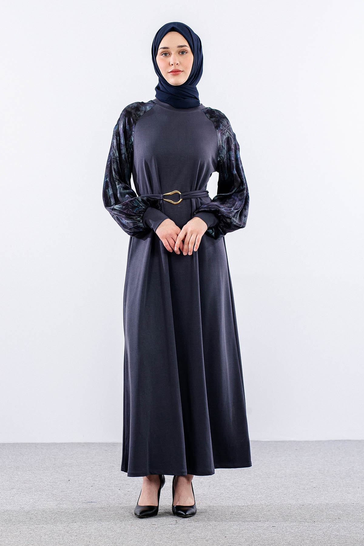 5986 Elbi̇se 38-38-40-40-42 Kolu Desenli - Antrasit - 1