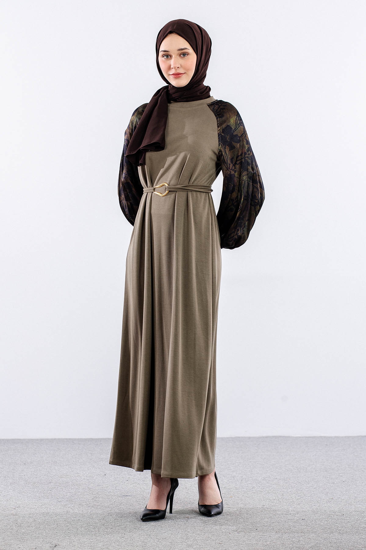 5986 Elbi̇se 38-38-40-40-42 Kolu Desenli - Haki - 2