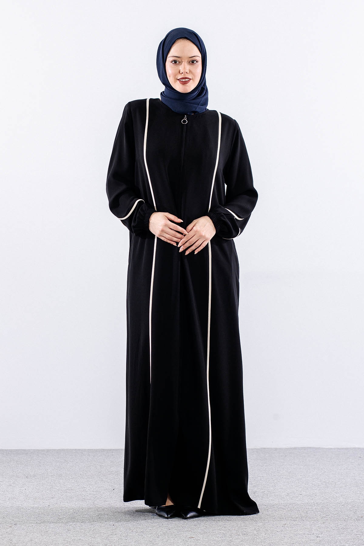 6011 Ferace 44-54 Biye Detay - Siyah_krem - 1