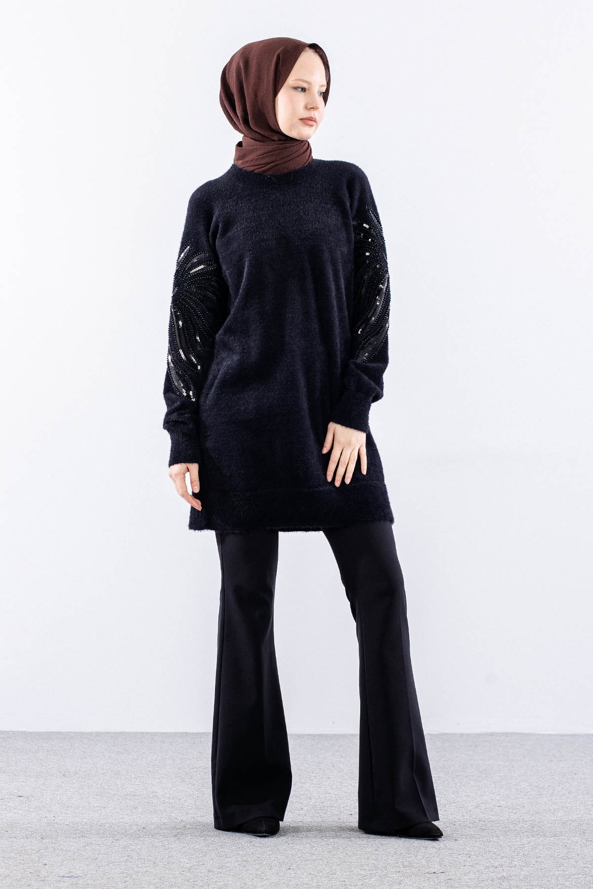 6675 Tunik Tek  Sakalli Tas - Siyah - 1