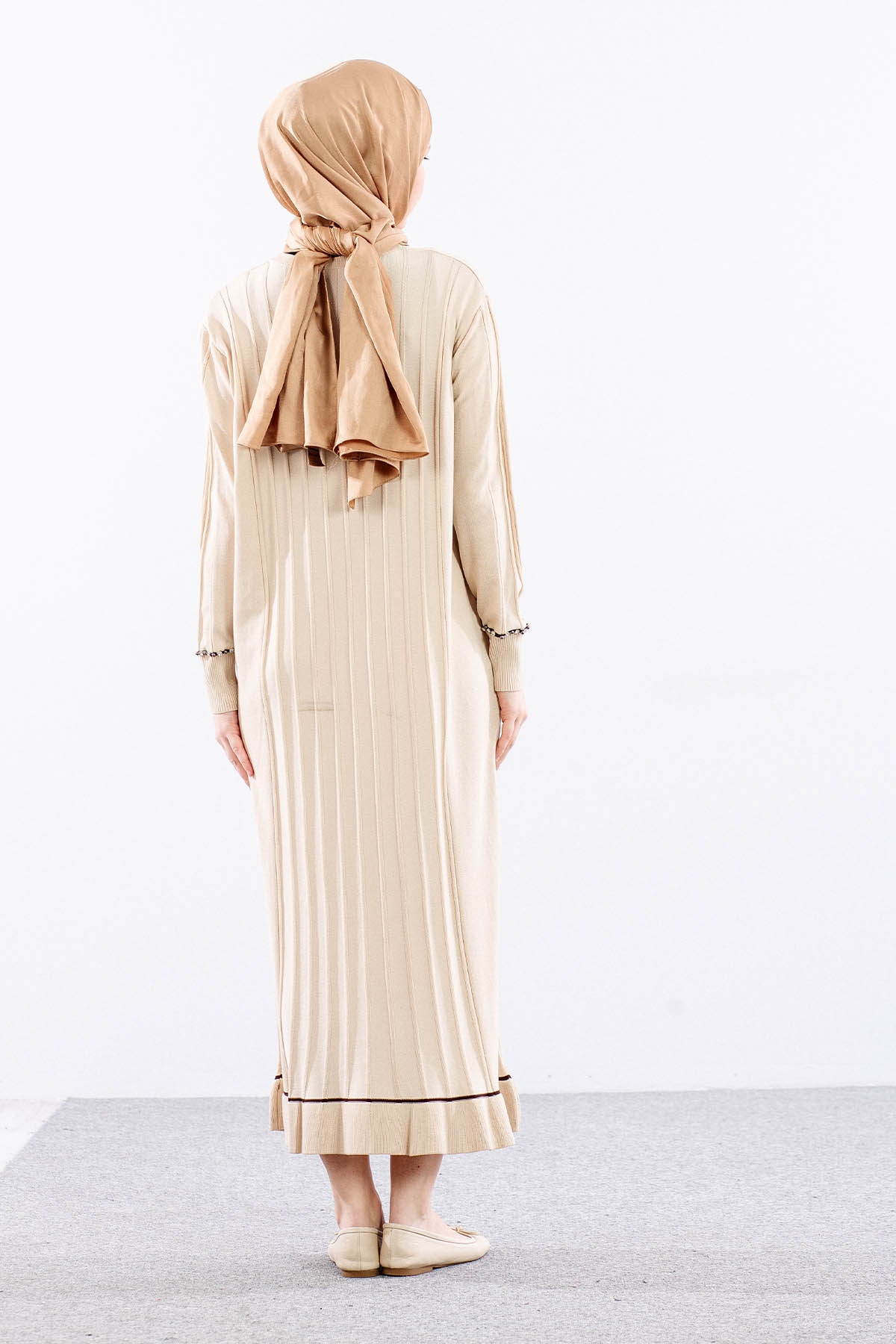 6745 Triko Elbise Tek - Bej - 6