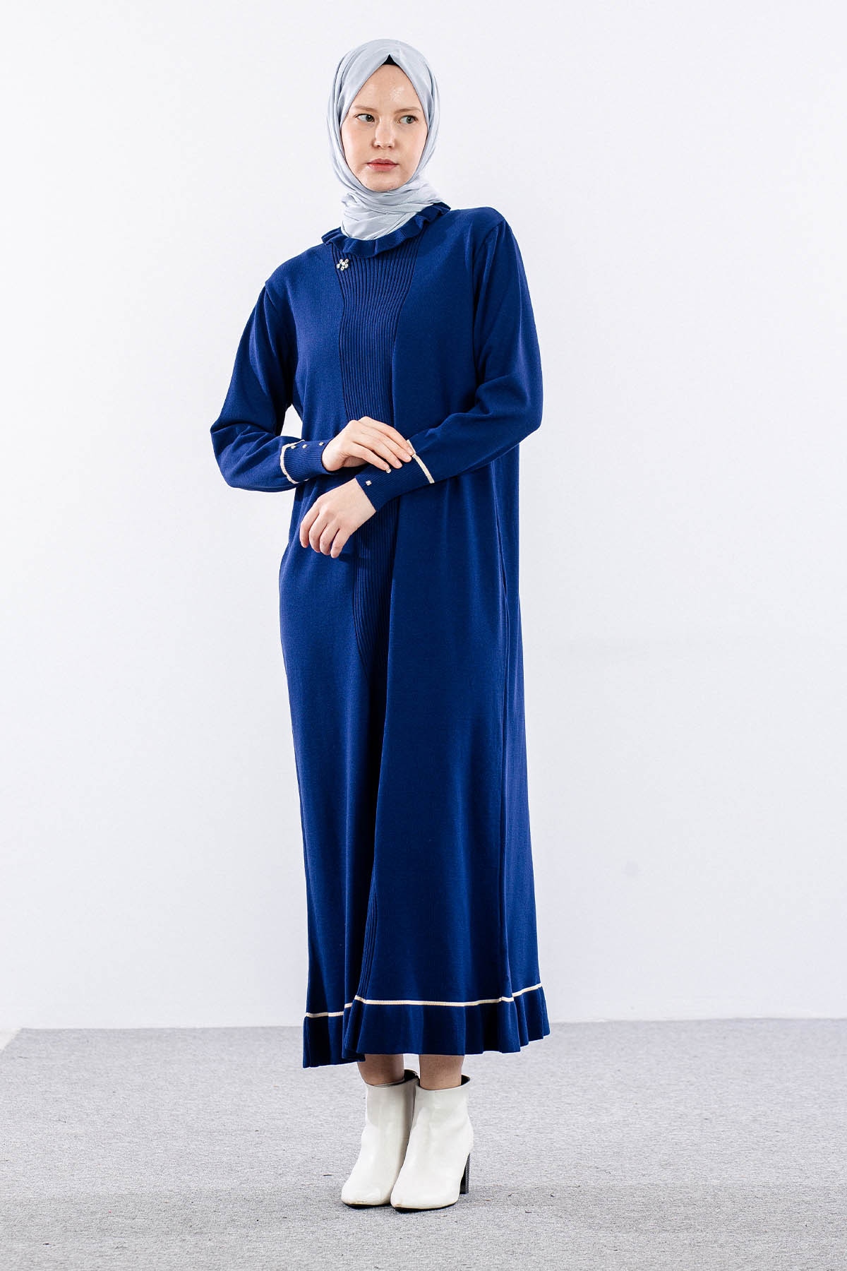 6825 Triko Elbise Tek Tasli - Indigo - 1