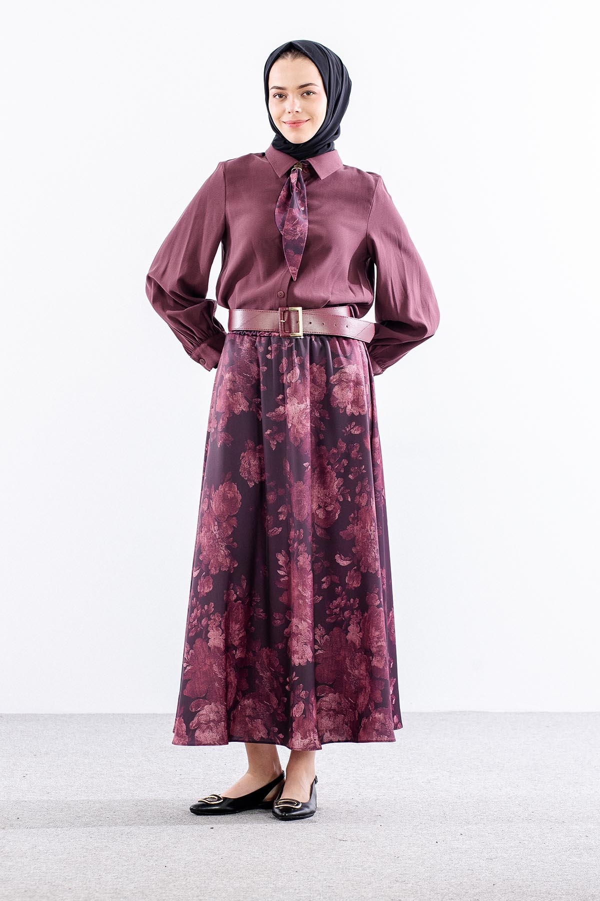 7730 E.takim 38-44 Etegi Desenli Saten - Bordo - 1