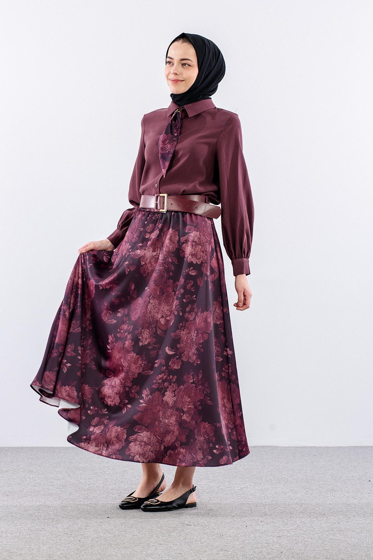 7730 E.takim 38-44 Etegi Desenli Saten - Bordo - 2
