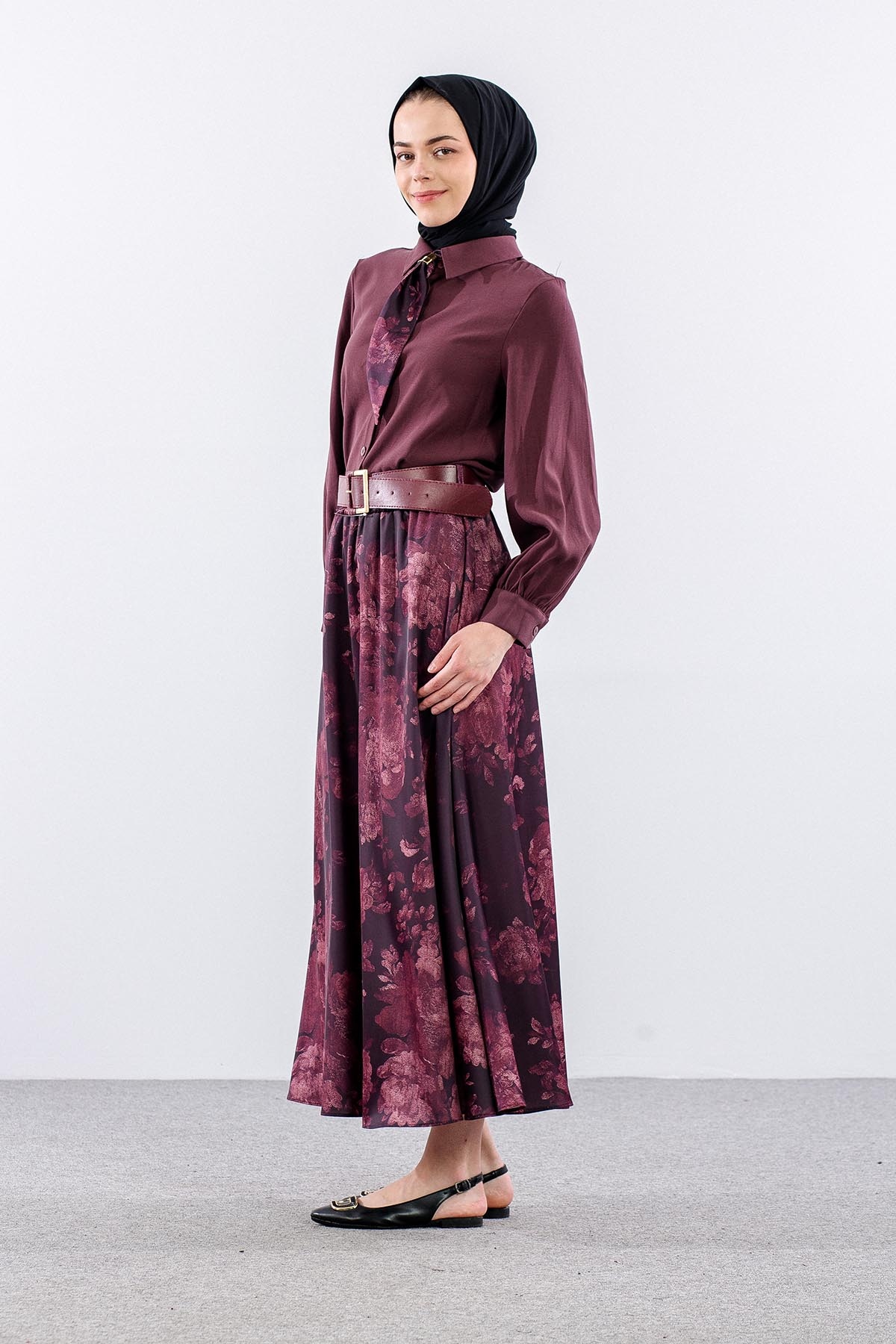 7730 E.takim 38-44 Etegi Desenli Saten - Bordo - 4