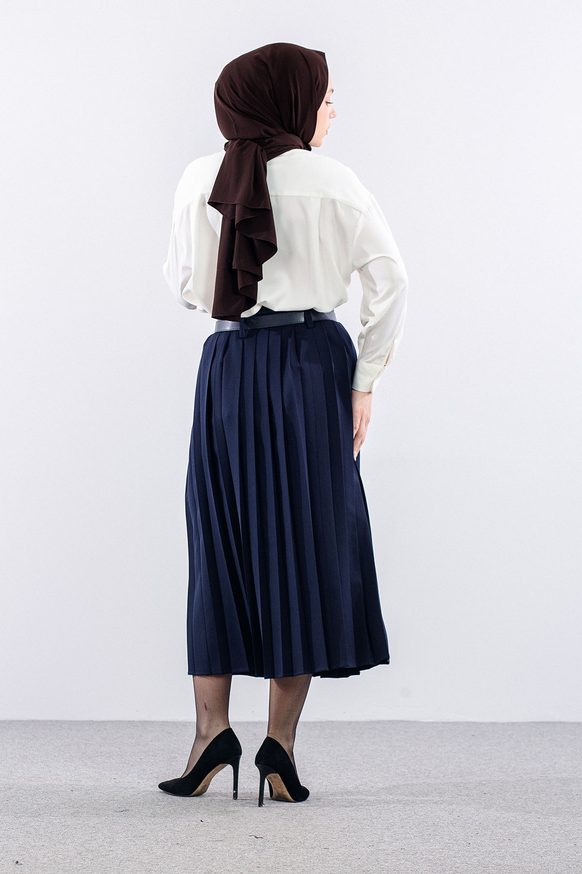 9505-50 Etek 38-44 Pli̇se Cift Kemer - Lacivert - 4