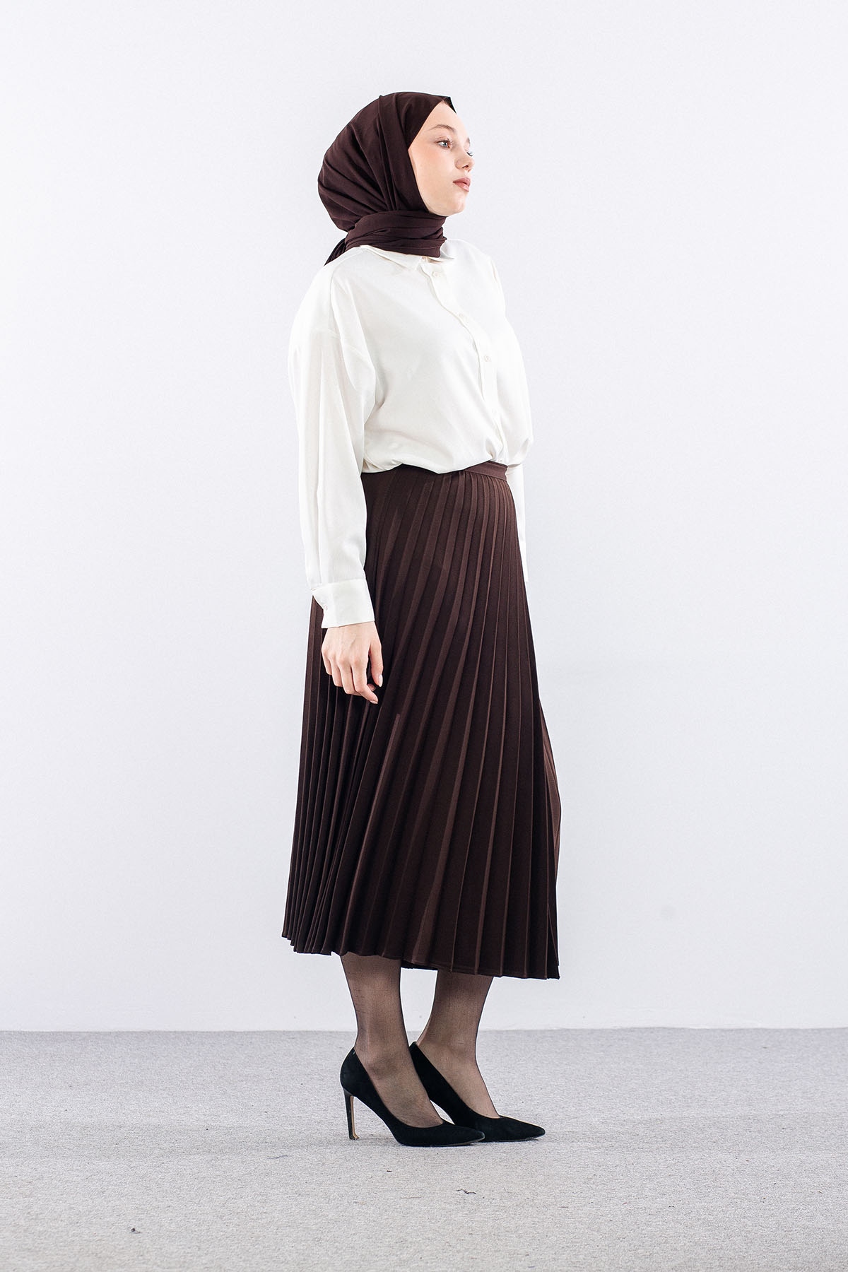 9549-00 Etek 38-42 Pli̇se Kusgozu - Kahve - 2