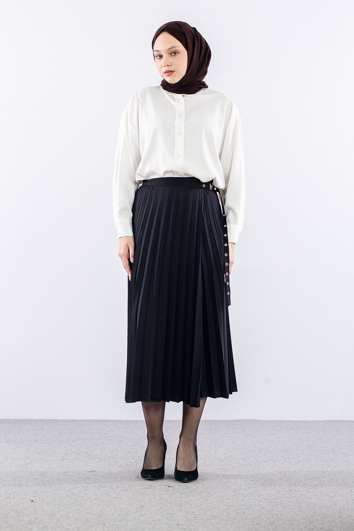 9549-00 Etek 38-42 Pli̇se Kusgozu - Siyah - 1
