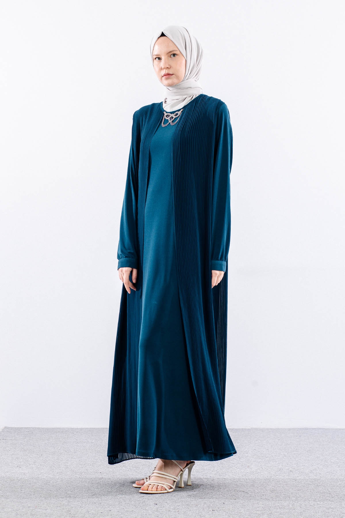 9944 Elbise 4-5-6-7 Pliseli - Petrol - 5