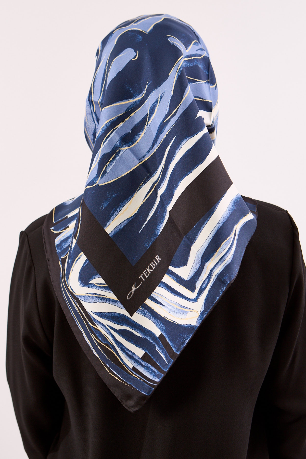 Dg11116 İpek Eşarp Tvil Kumas Zebra Desen - Lacivert - 3