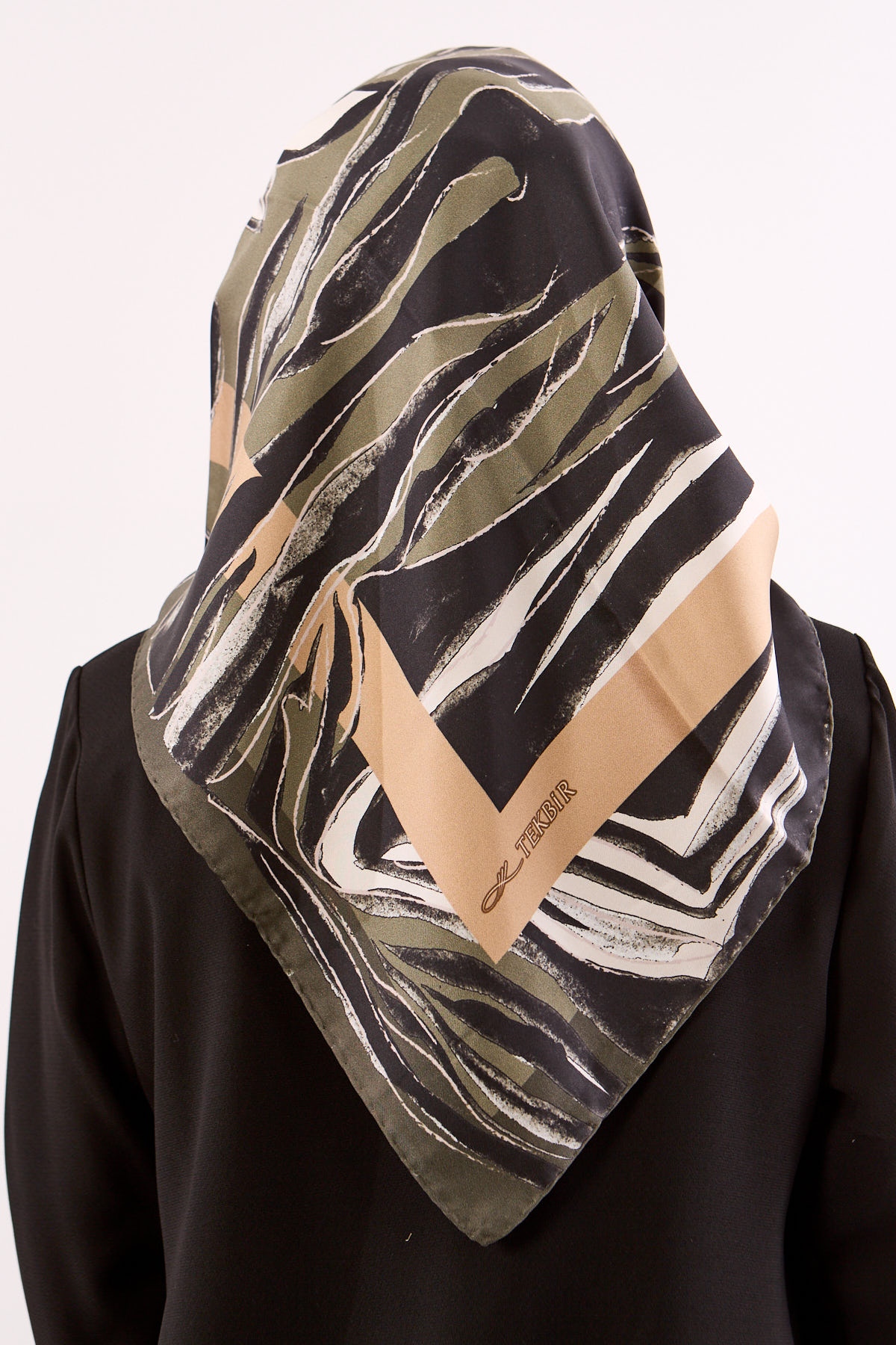 Dg11116 İpek Eşarp Tvil Kumas Zebra Desen - Yesil - 3
