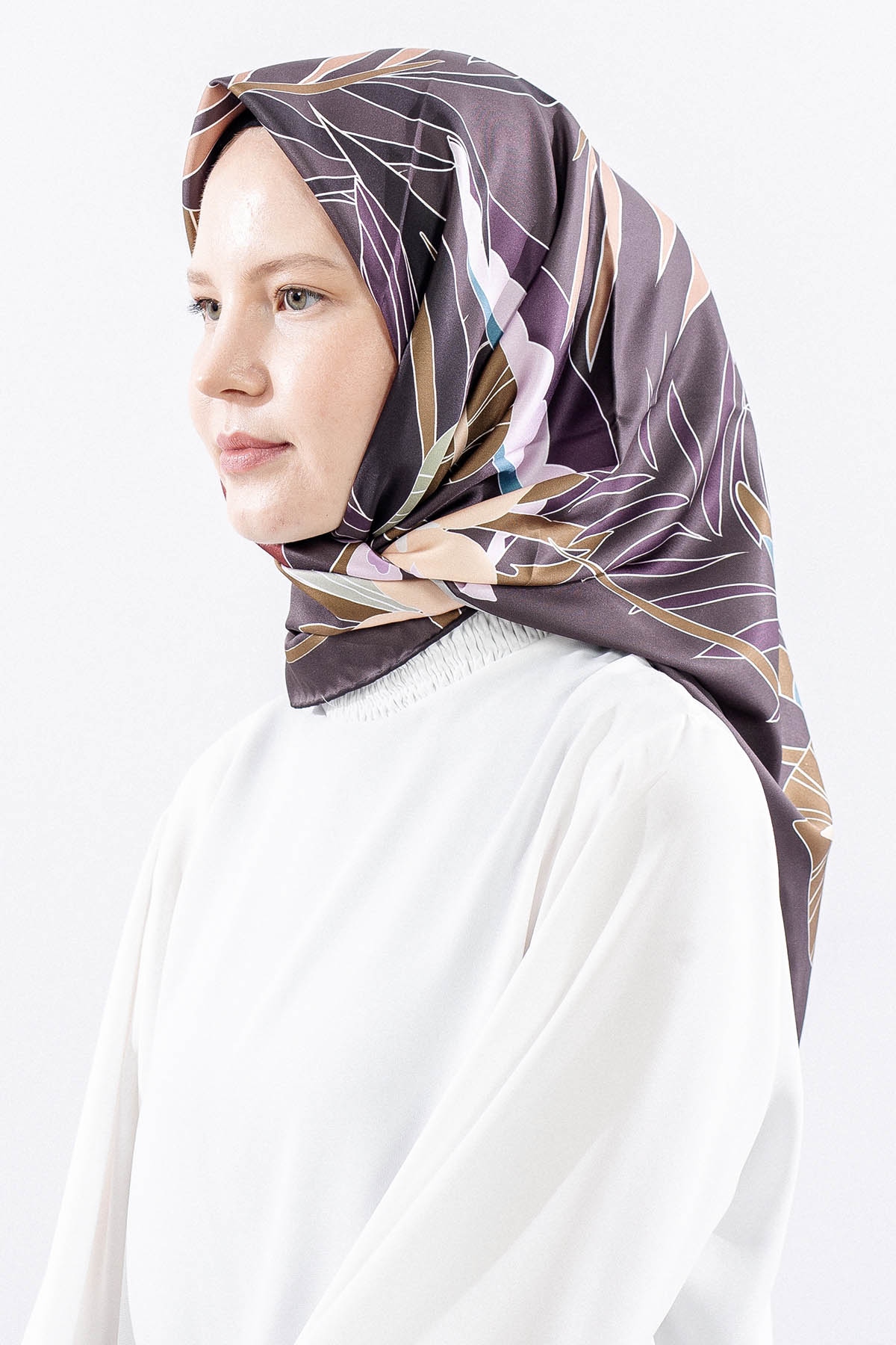 Dg14817 Polyester Eşarp Yaprak - Haki - 2