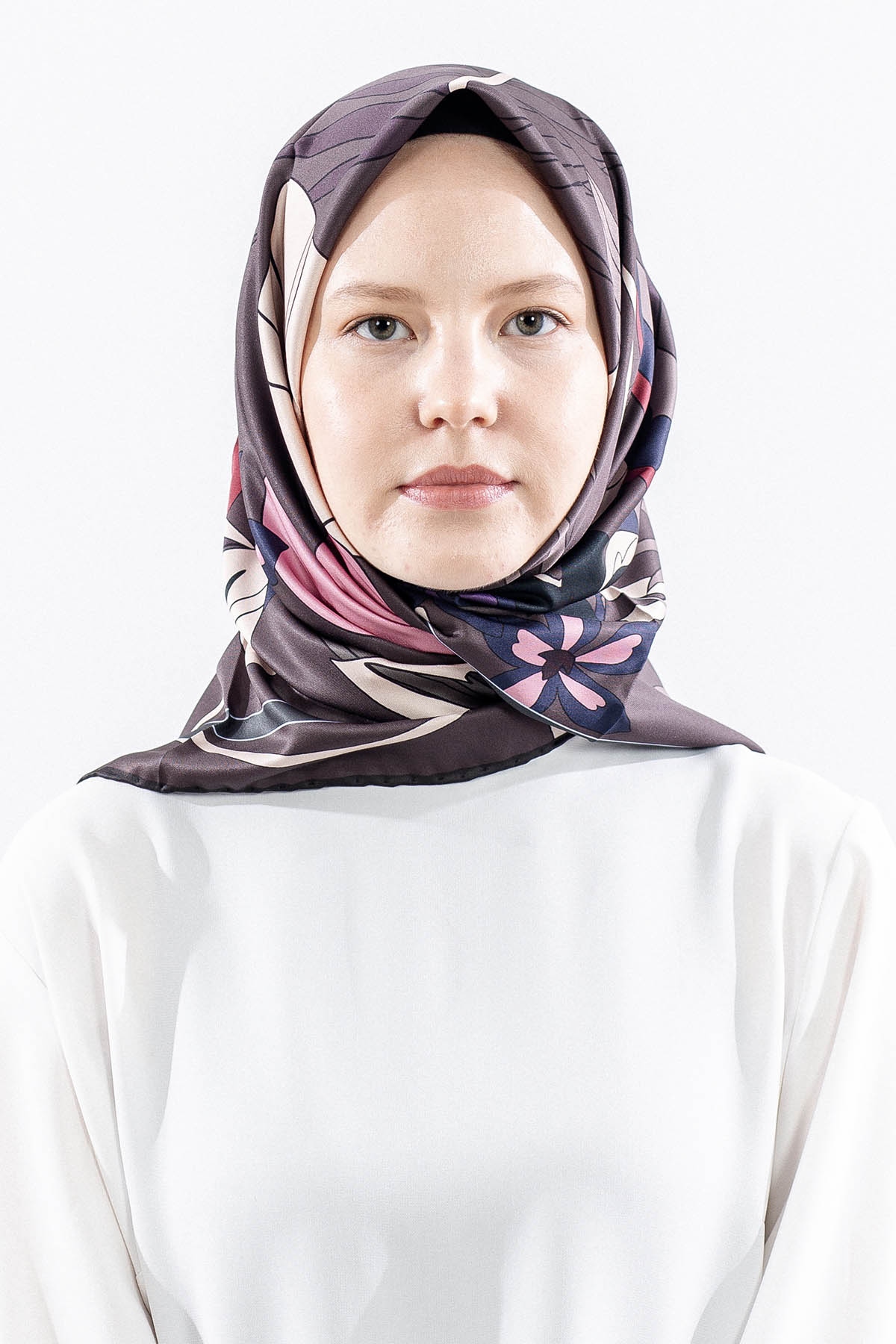 Dg14817 Polyester Eşarp Yaprak - Kahve - 1