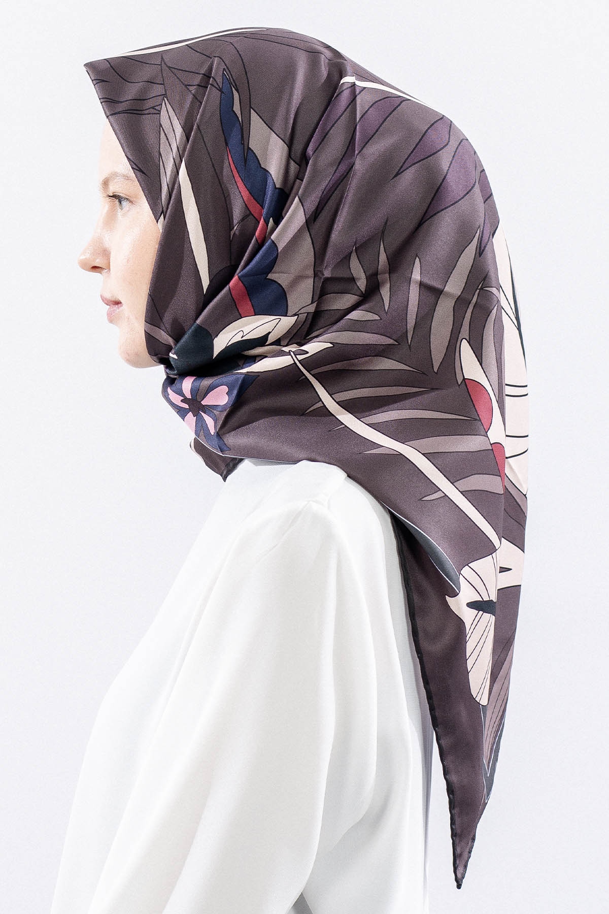 Dg14817 Polyester Eşarp Yaprak - Kahve - 3