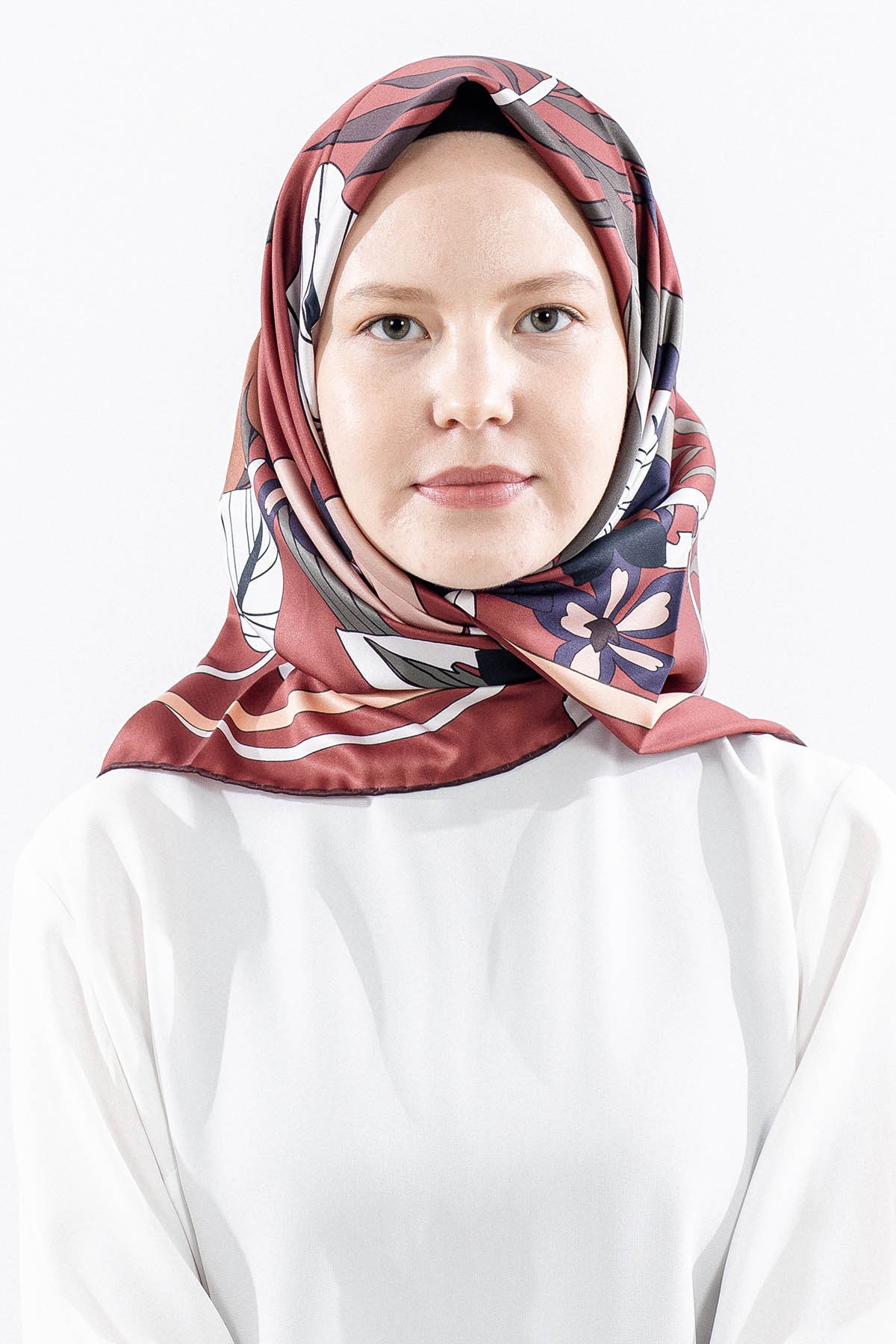 Dg14817 Polyester Eşarp Yaprak - Kiremit - 1