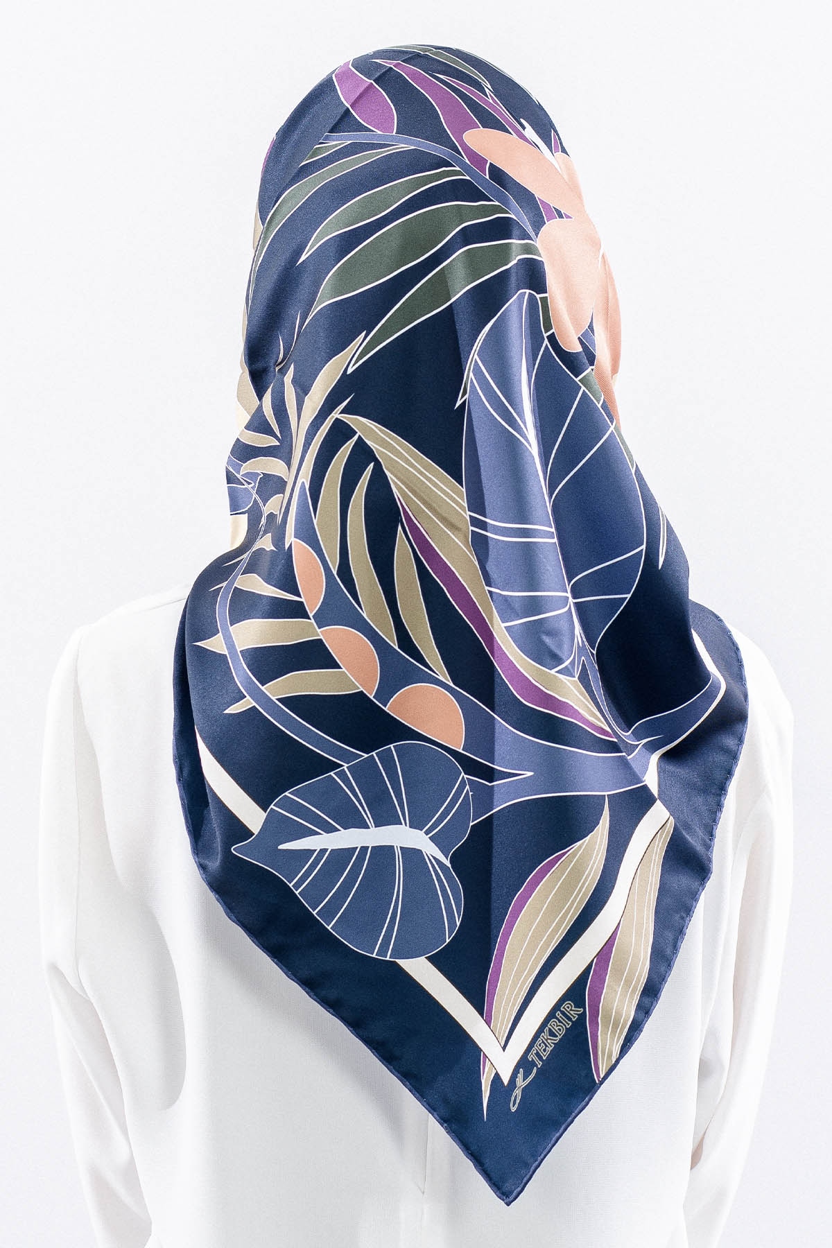 Dg14817 Polyester Eşarp Yaprak - Lacivert - 4