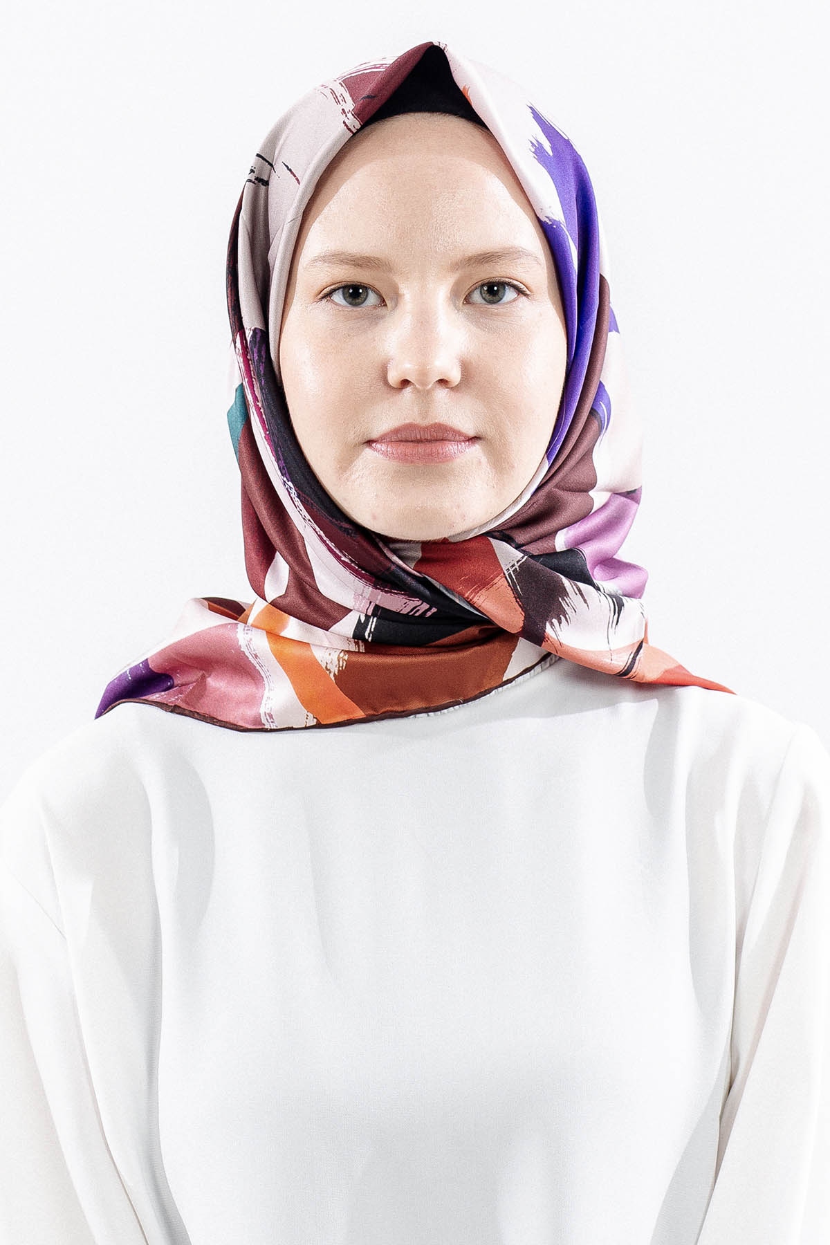 Dg14819 Polyester Eşarp Cizgi - Mor - 1