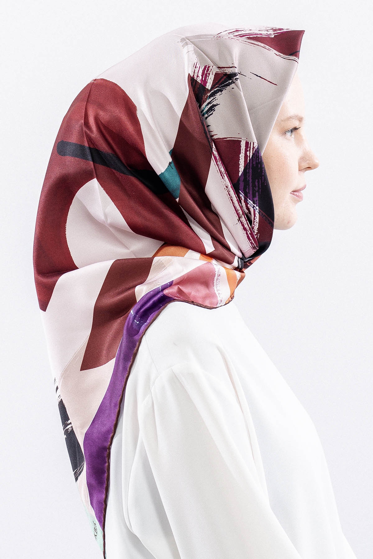 Dg14819 Polyester Eşarp Cizgi - Mor - 3