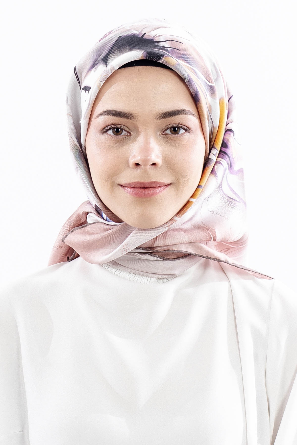 Dg18318 İpek Eşarp Genis Cicek Tvil Kumas - Vizon - 1