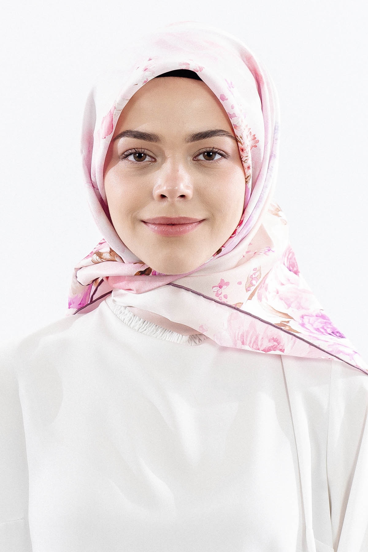 Dg18335 İpek Eşarp Cicek Tvil Kumas - Lila - 1