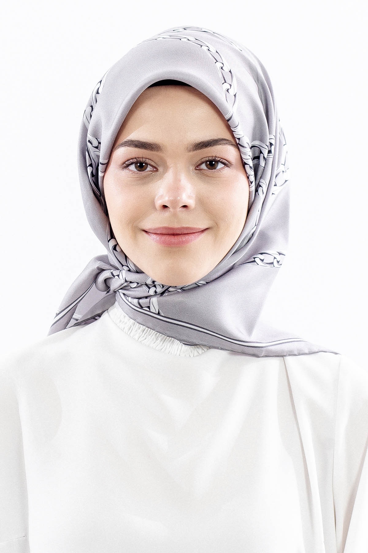 Dg18338 İpek Eşarp Zincir Tvil Kumas - Antrasit - 1