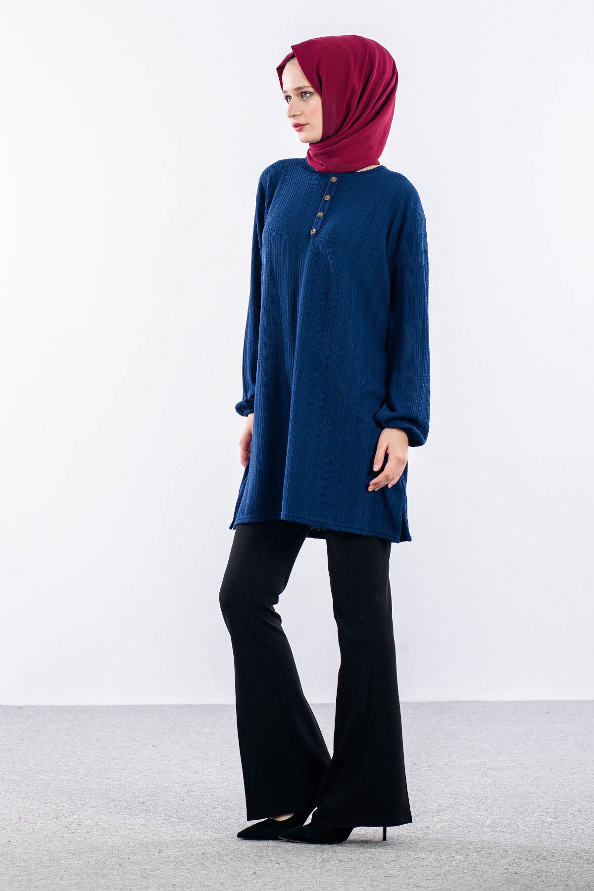 Merve Düğmeli̇ Bb Tunik 46-48-50 - Indigo - 2