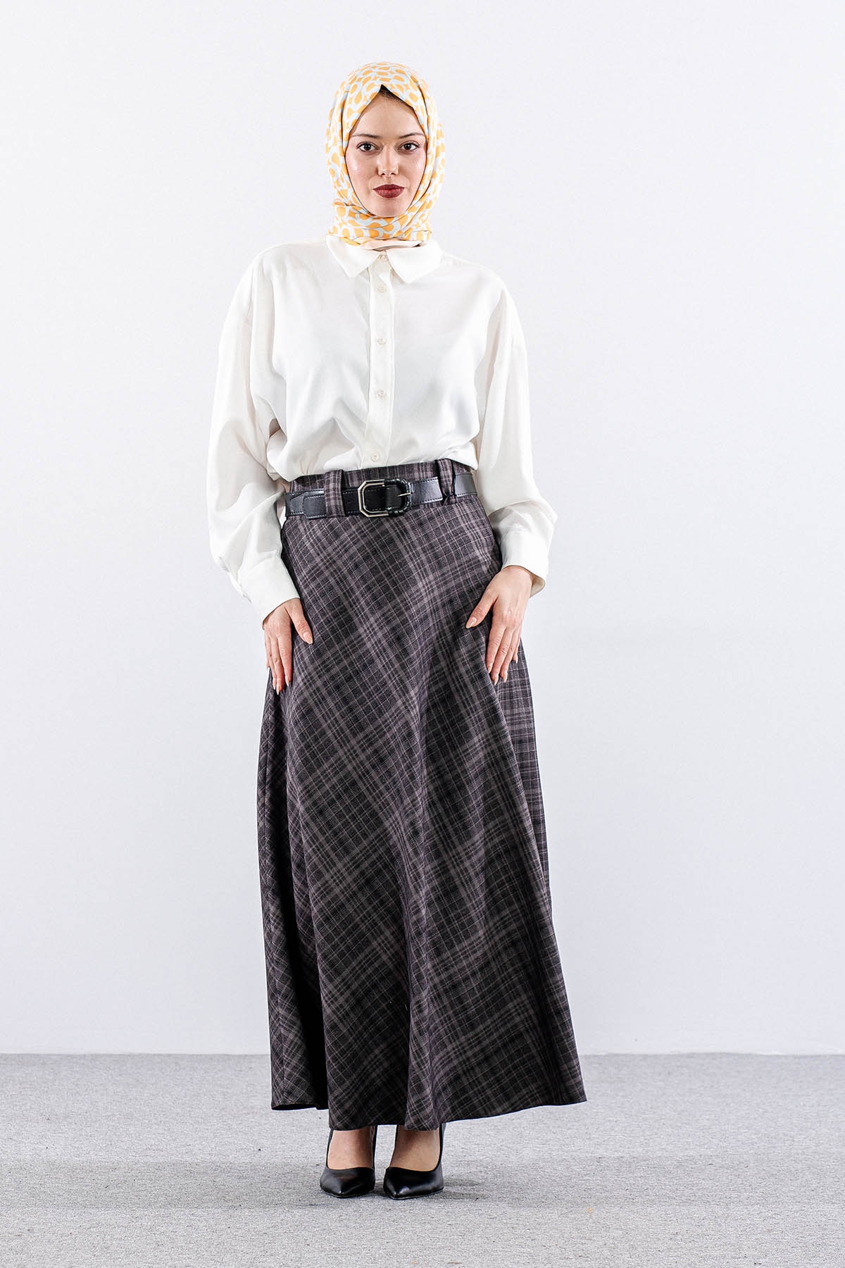 Mevlana Etek 38-48 Ekose Gramaj - Antrasit - 1