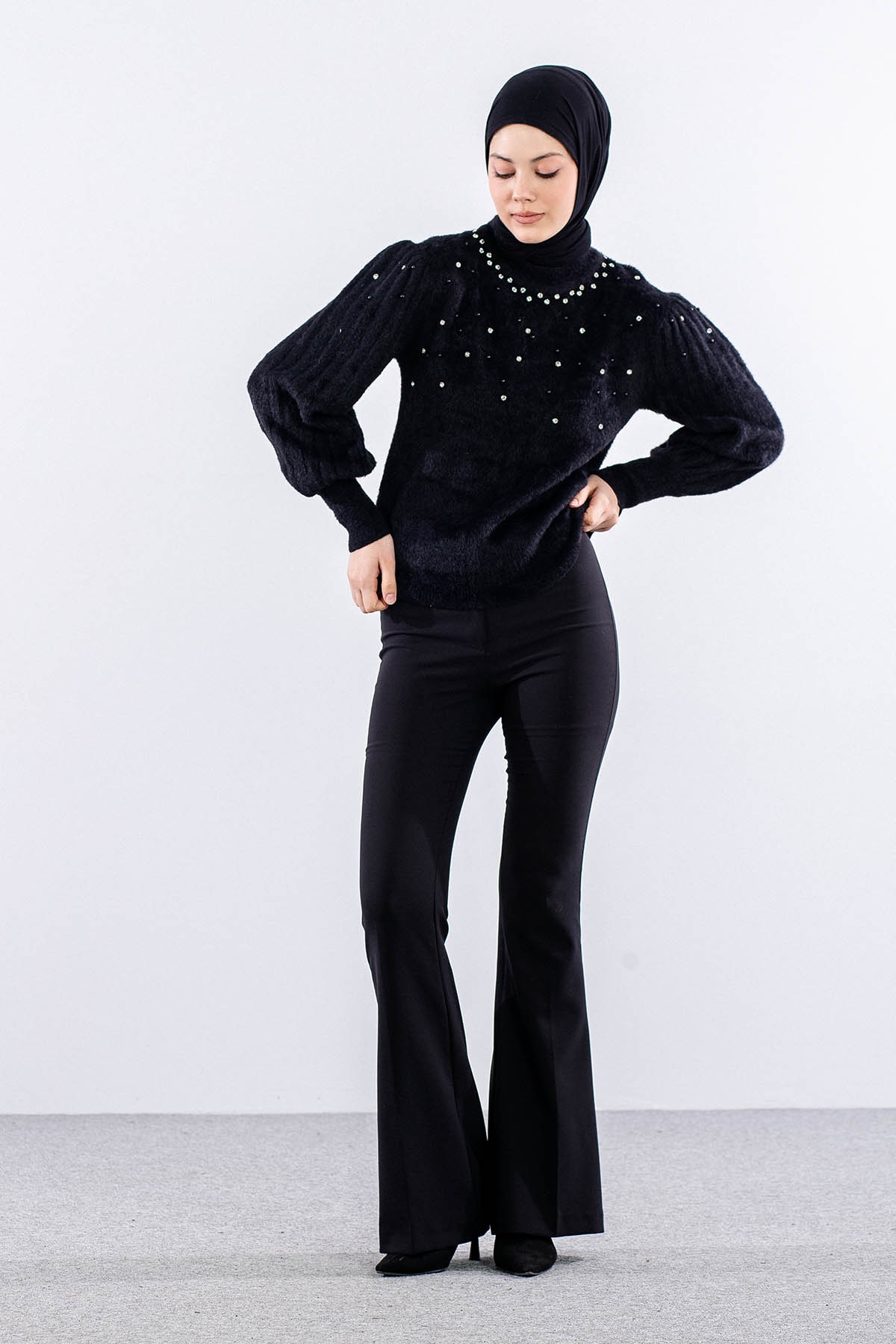 N24117 Triko Kazak Tek Sakalli - Siyah - 2