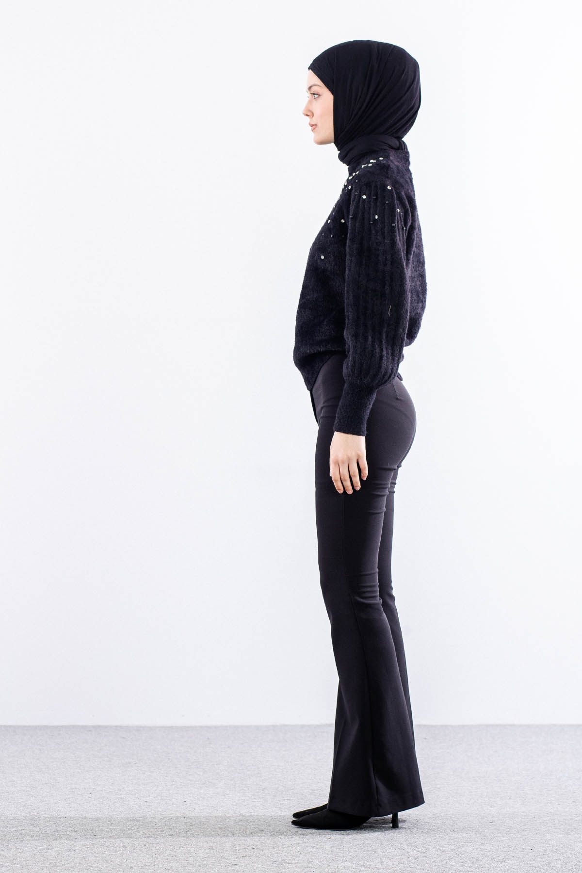 N24117 Triko Kazak Tek Sakalli - Siyah - 4