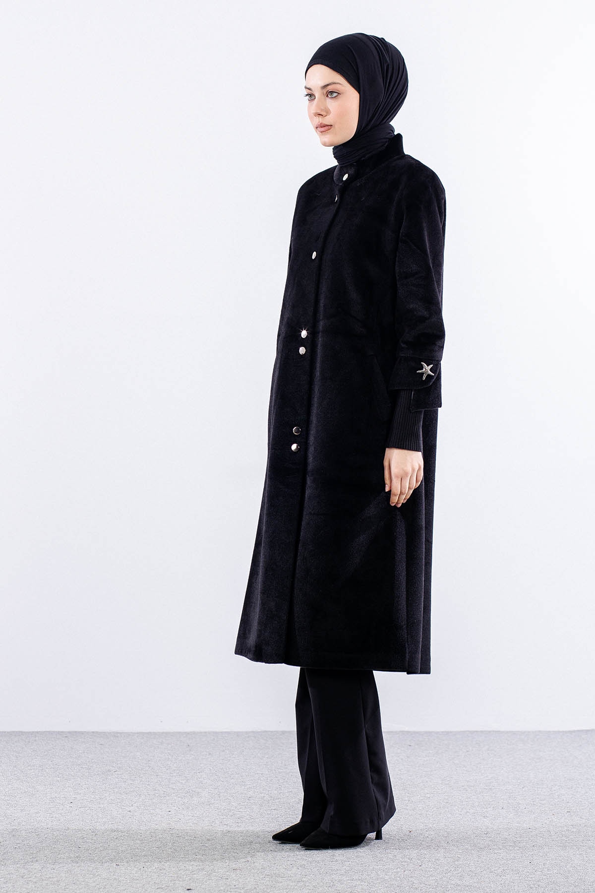 N3169 Kaşe Kaban (2-5)42-48 Kurk Yuksek Yaka - Siyah - 3