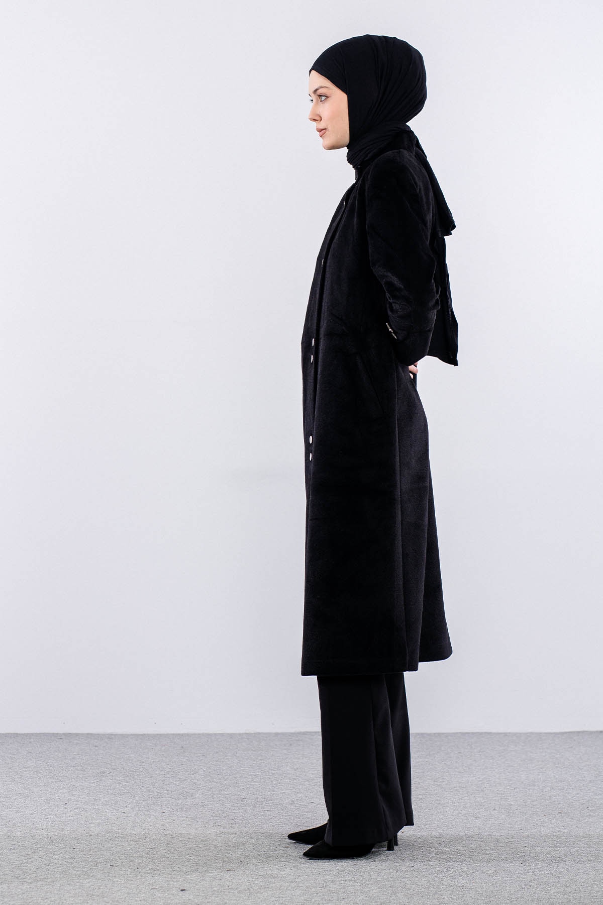 N3169 Kaşe Kaban (2-5)42-48 Kurk Yuksek Yaka - Siyah - 4