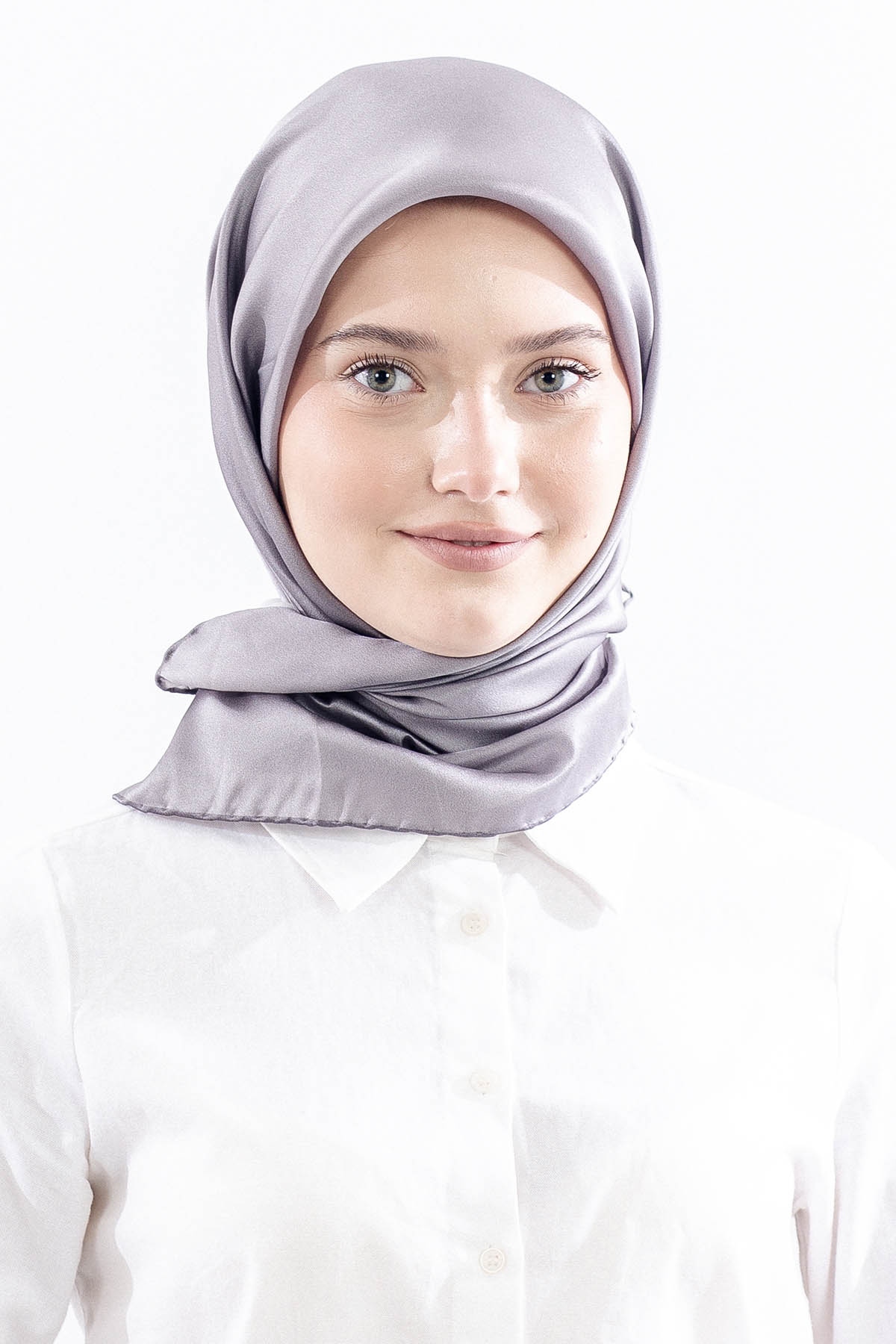 Sade İpek Eşarp 90*90 Sura Kumas - Antrasit - 1