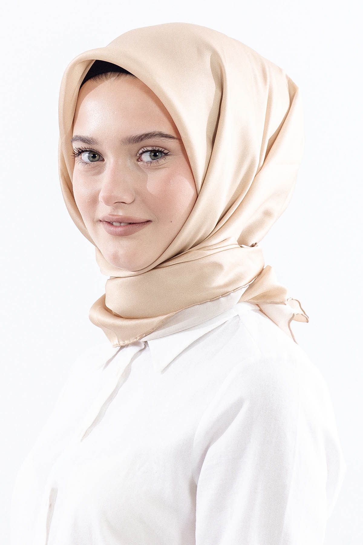 Sade İpek Eşarp 90*90 Sura Kumas - Bej - 2